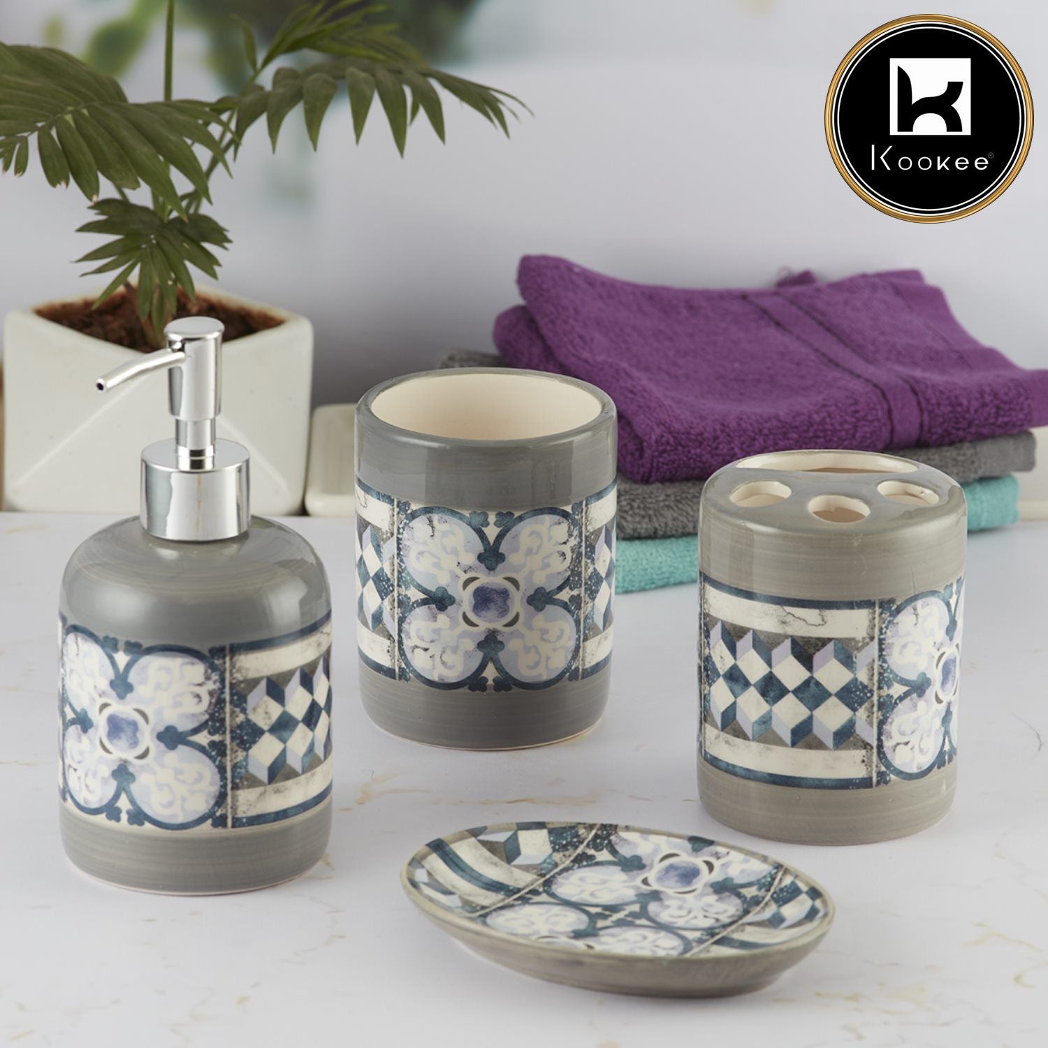 Kookee Ceramic Bathroom Sets, Grey, ART09734