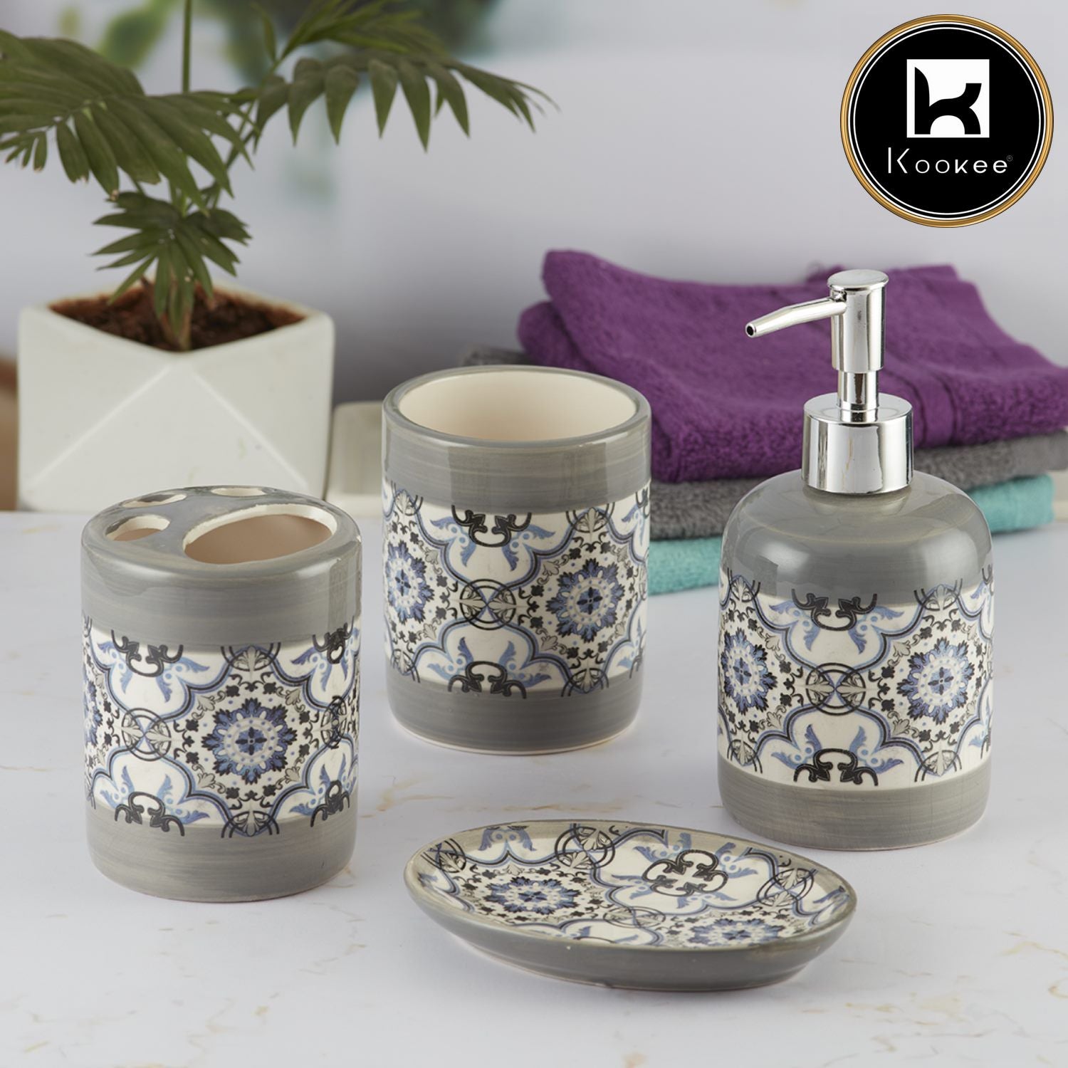 Kookee Ceramic Bathroom Sets, Grey, ART09735