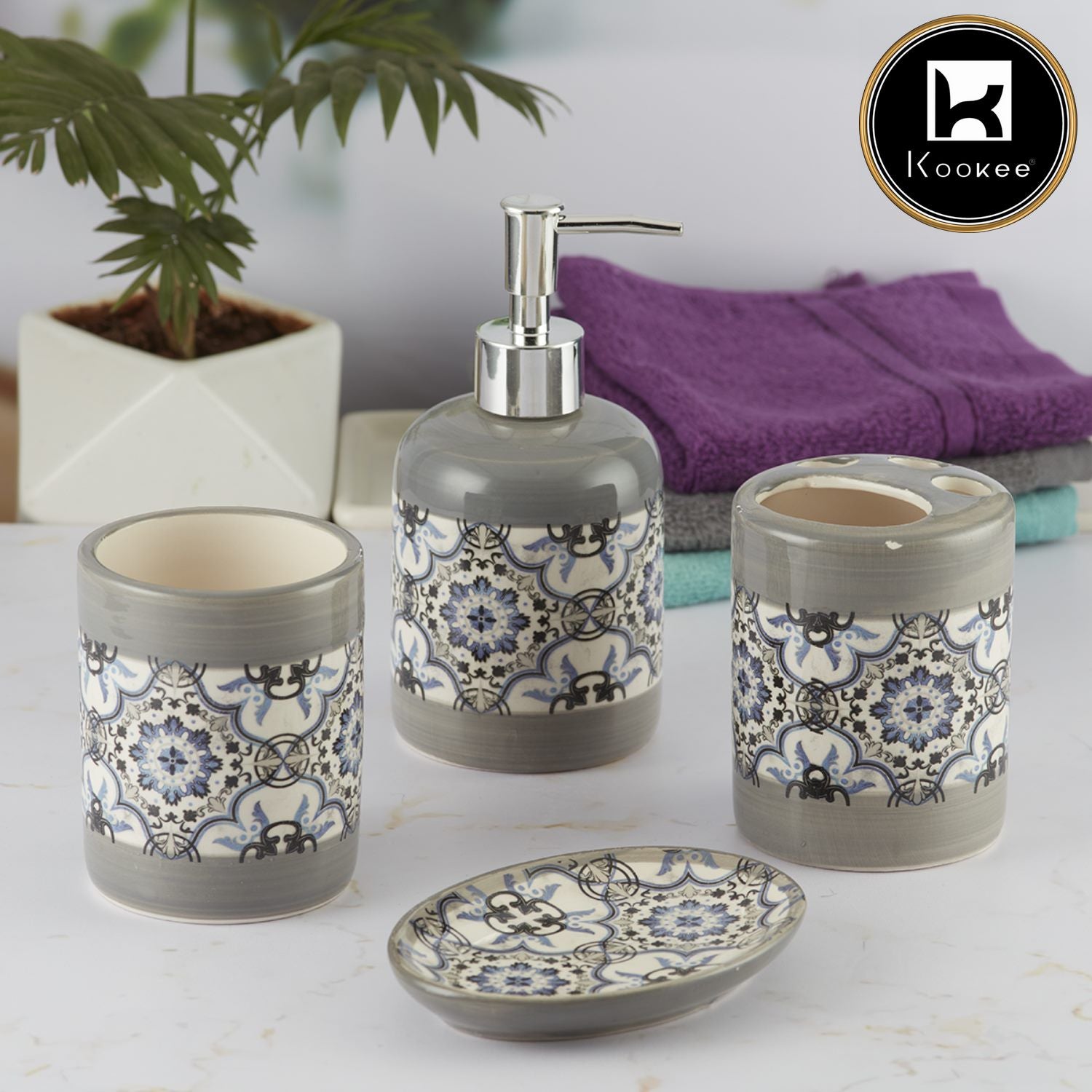 Kookee Ceramic Bathroom Sets, Grey, ART09735
