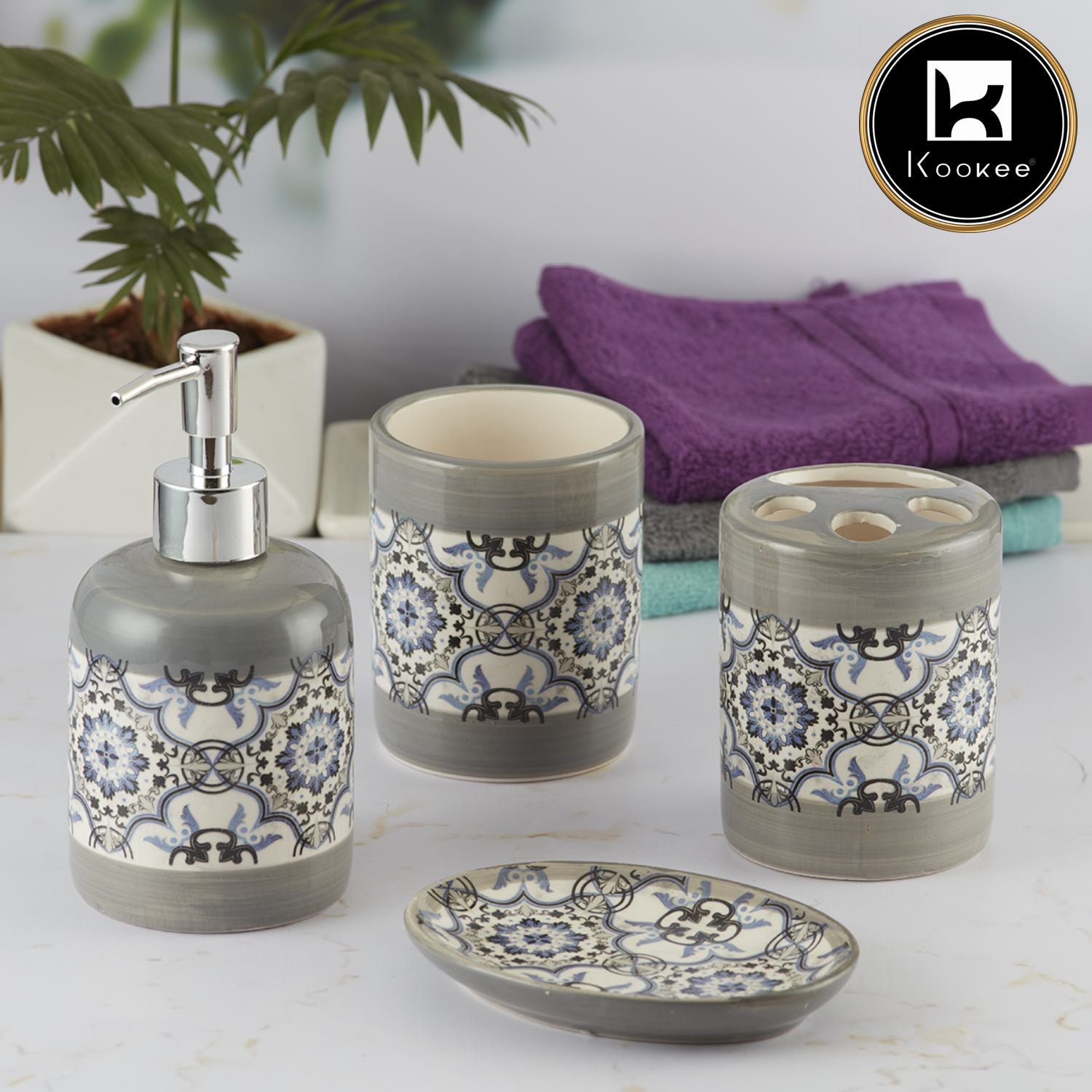 Kookee Ceramic Bathroom Sets, Grey, ART09735