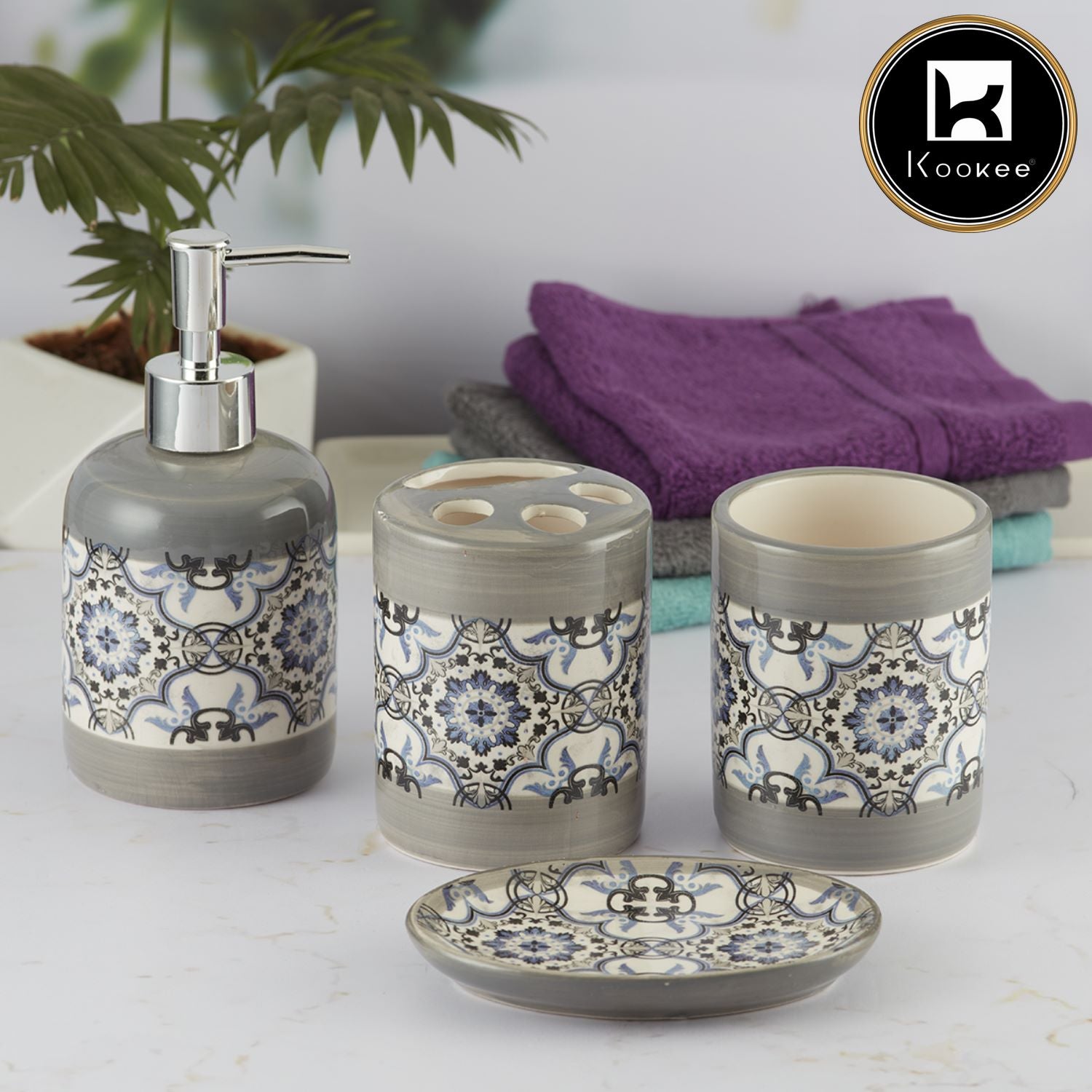 Kookee Ceramic Bathroom Sets, Grey, ART09735
