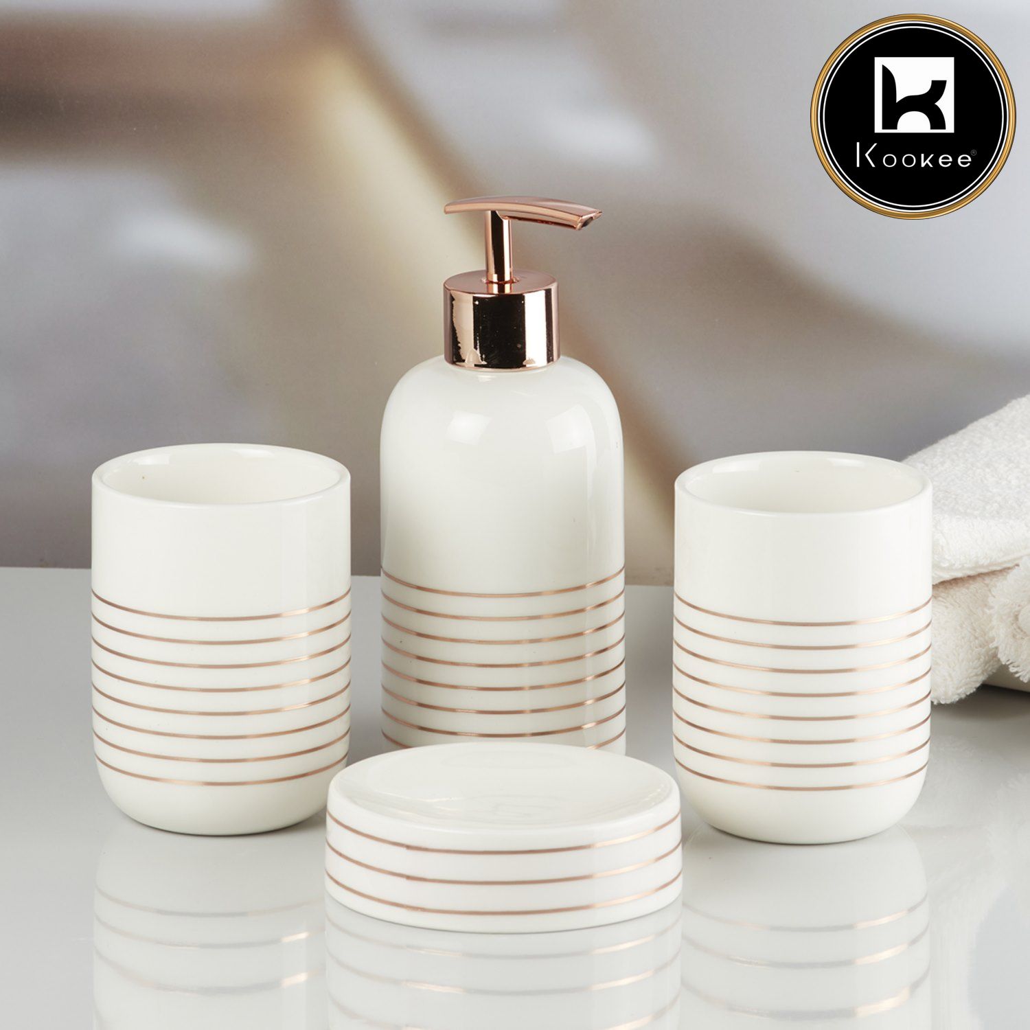 Kookee Ceramic Bathroom Sets, White, ART09736