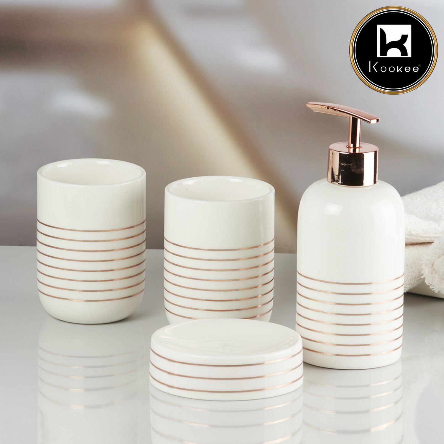 Kookee Ceramic Bathroom Sets, White, ART09736