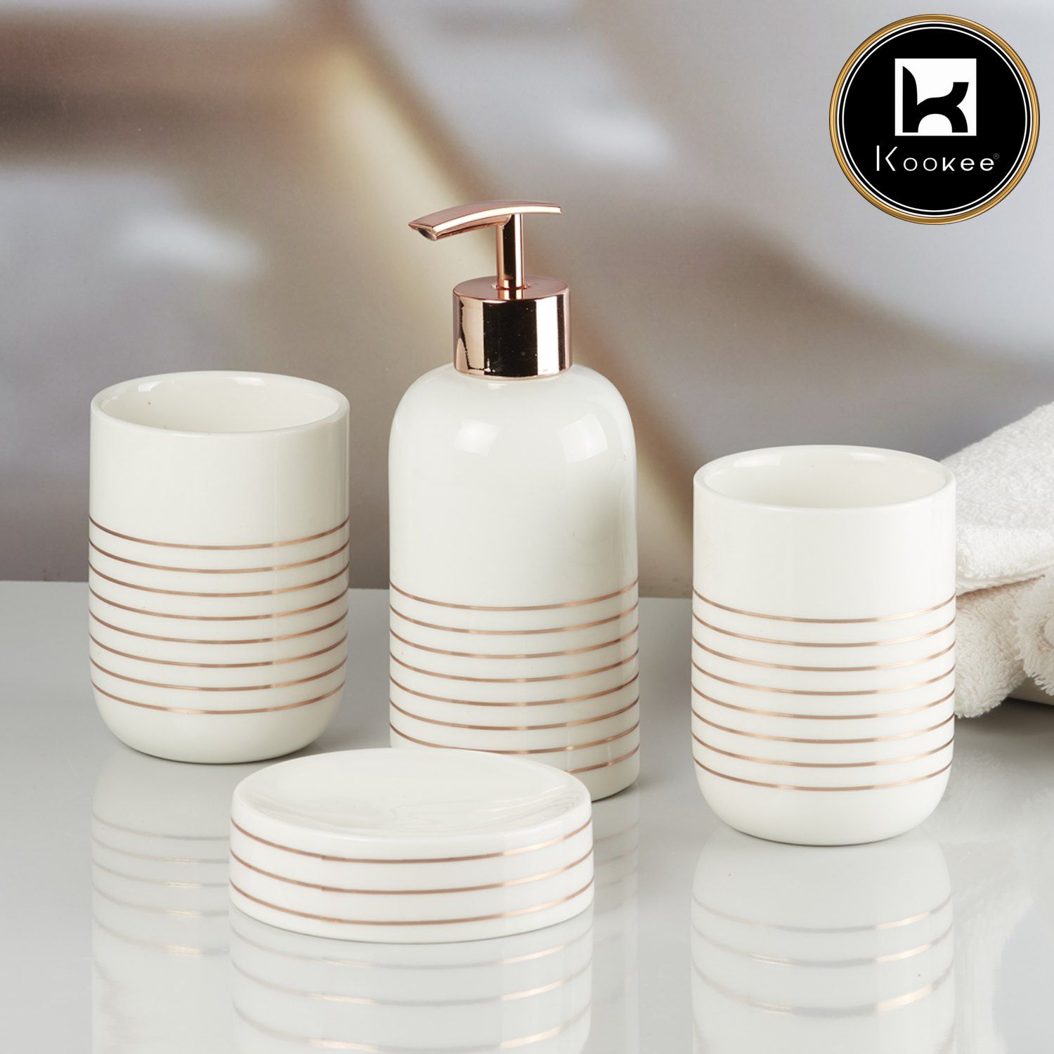 Ceramic Bathroom Set of 4 with Soap Dispenser (9736)