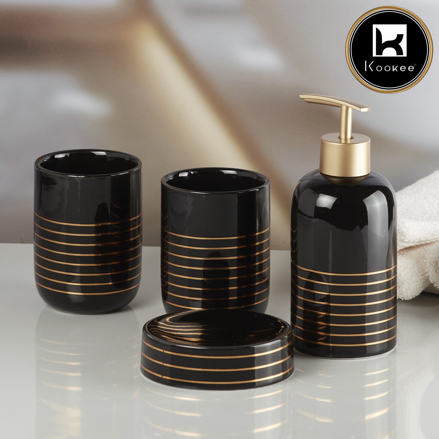 Ceramic Bathroom Accessories Set of 4 with Soap Dispenser (9737)