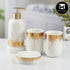 Kookee Ceramic Bathroom Accessories Set of 4, Modern Bath Set with Liquid handwash Soap Dispenser and Toothbrush holder, Luxury Gift Accessory for Home, White/Gold