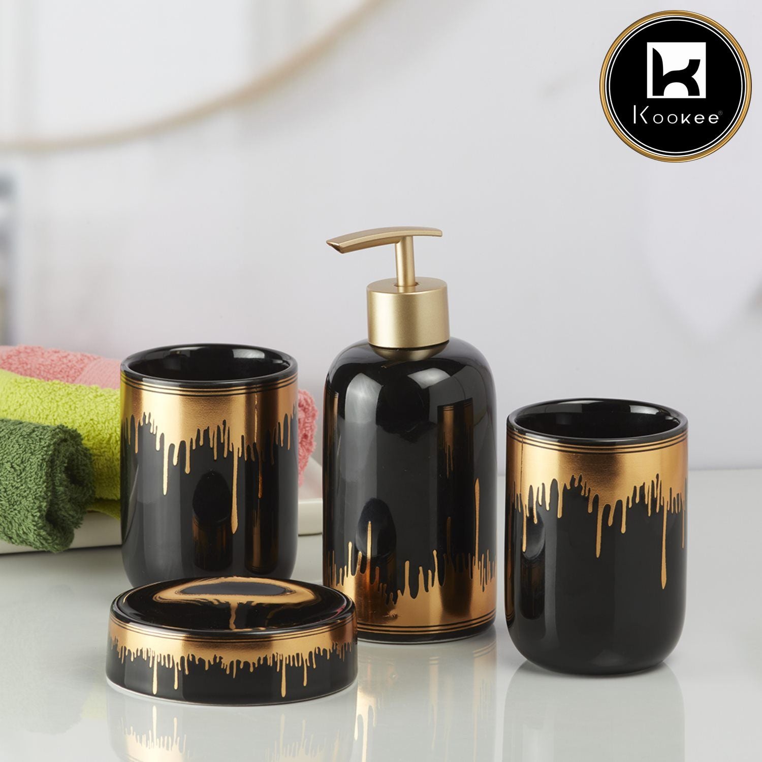 Kookee Ceramic Bathroom Sets, Black, ART09739