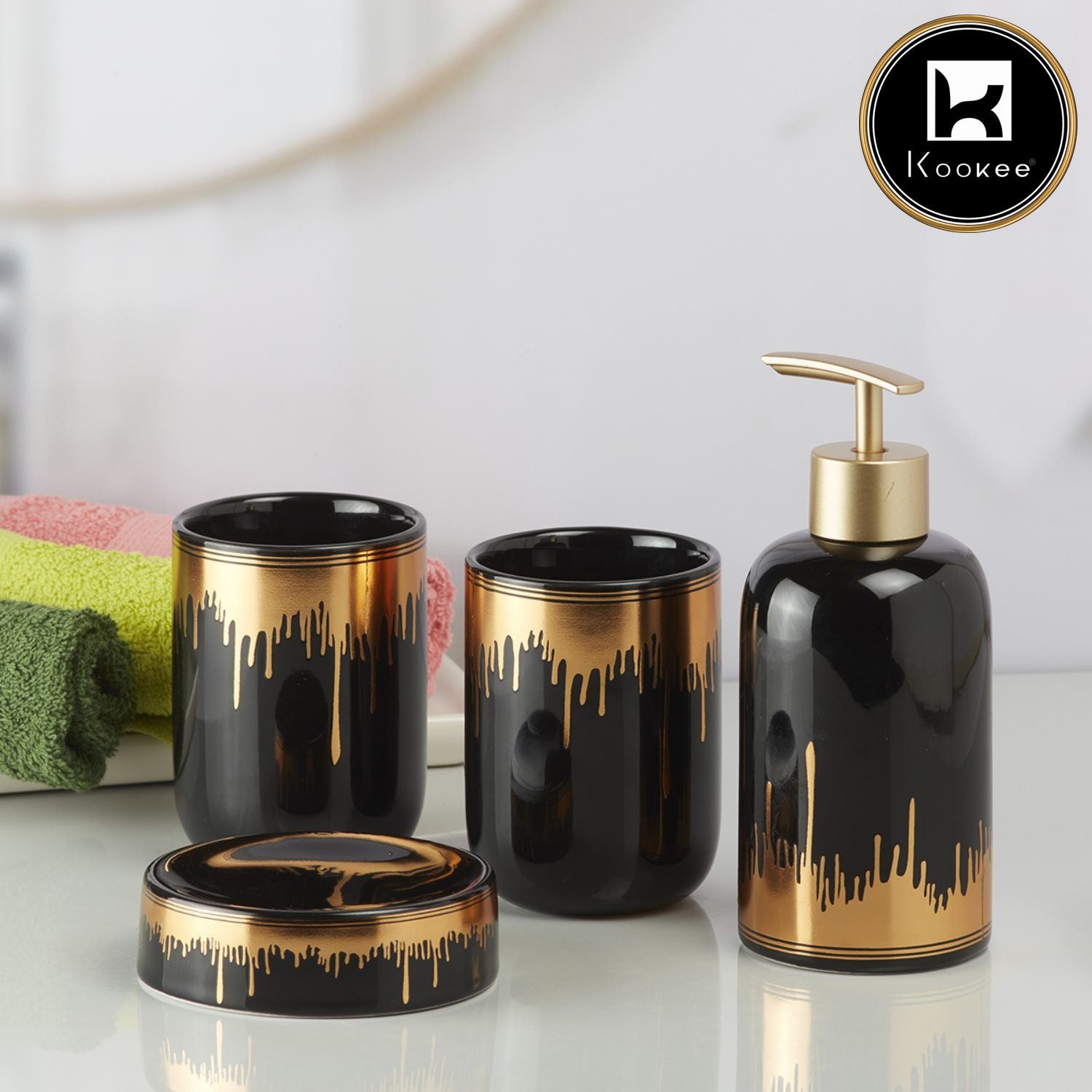 Kookee Ceramic Bathroom Sets, Black, ART09739