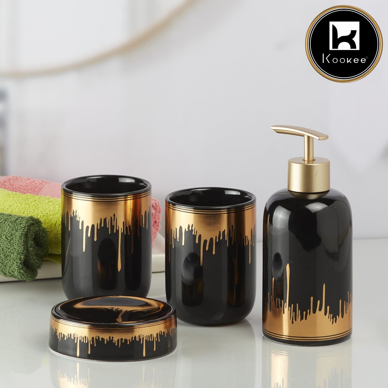 Ceramic Bathroom Set of 4 with Soap Dispenser (V-CBS-004-2)
