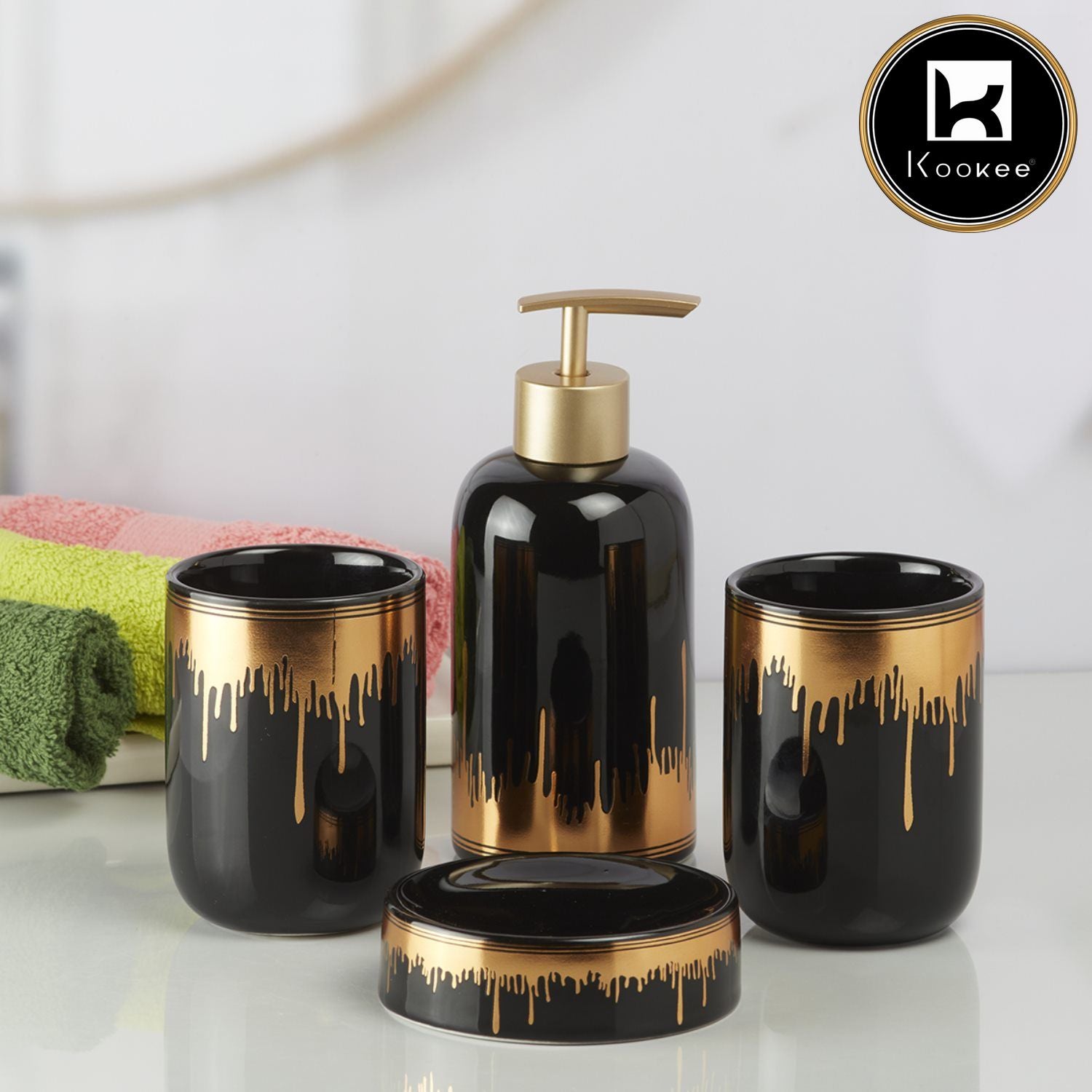 Kookee Ceramic Bathroom Sets, Black, ART09739