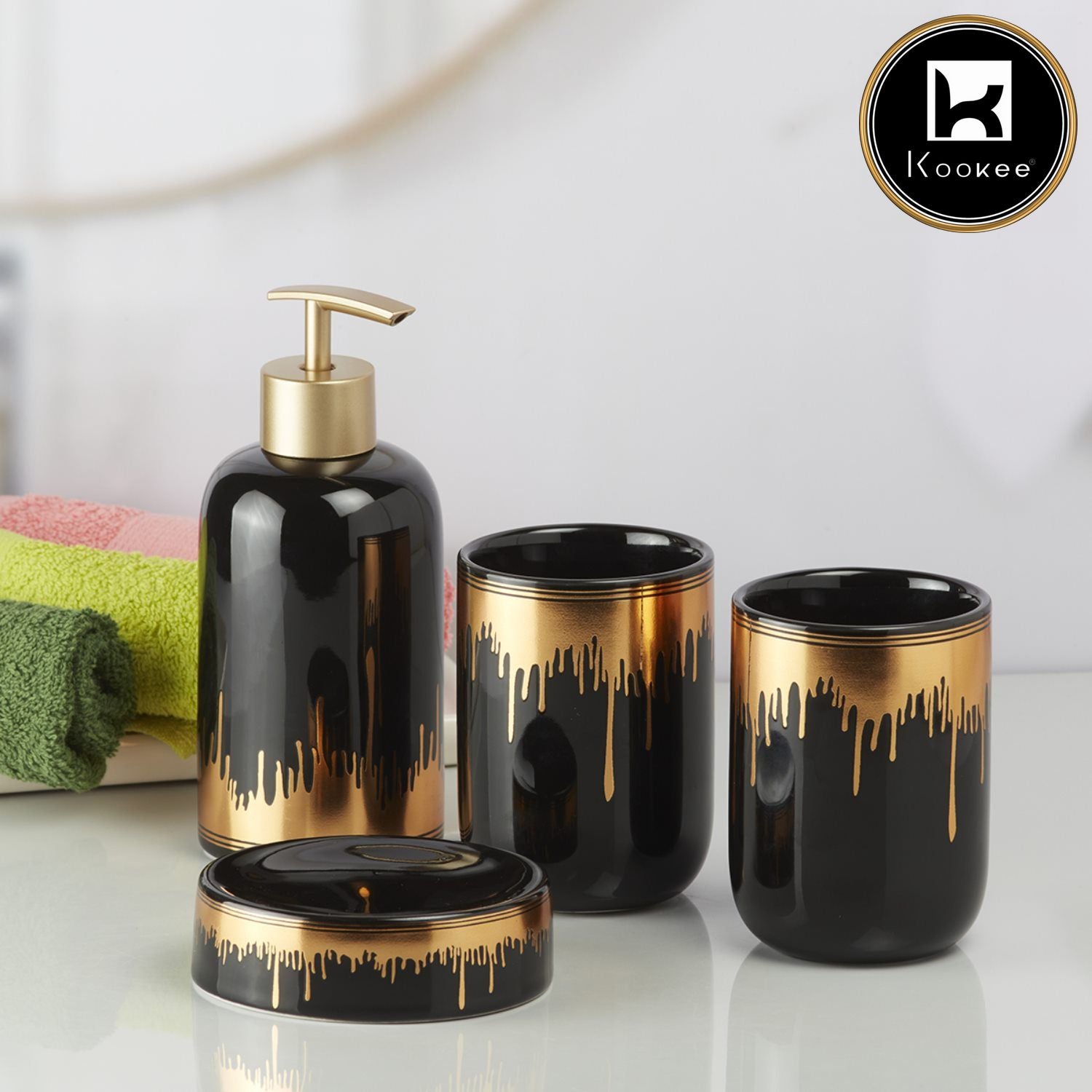 Kookee Ceramic Bathroom Sets, Black, ART09739