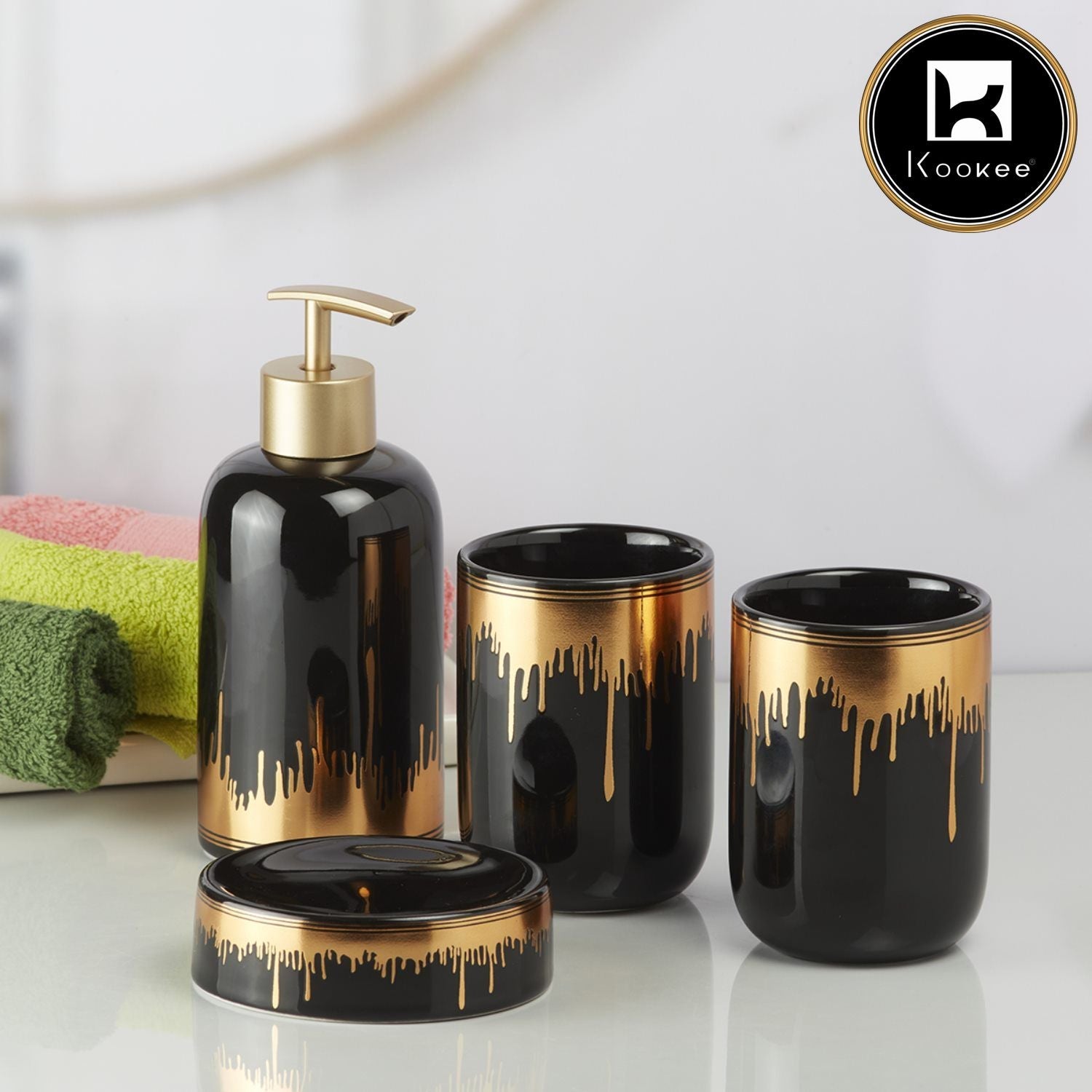 Ceramic Bathroom Set of 4 with Soap Dispenser (9739)