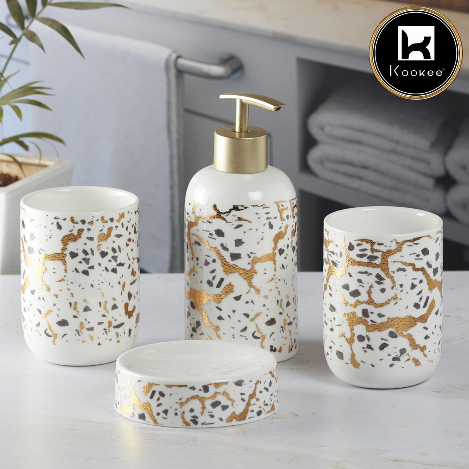 Kookee Ceramic Bathroom Sets, White, ART09740