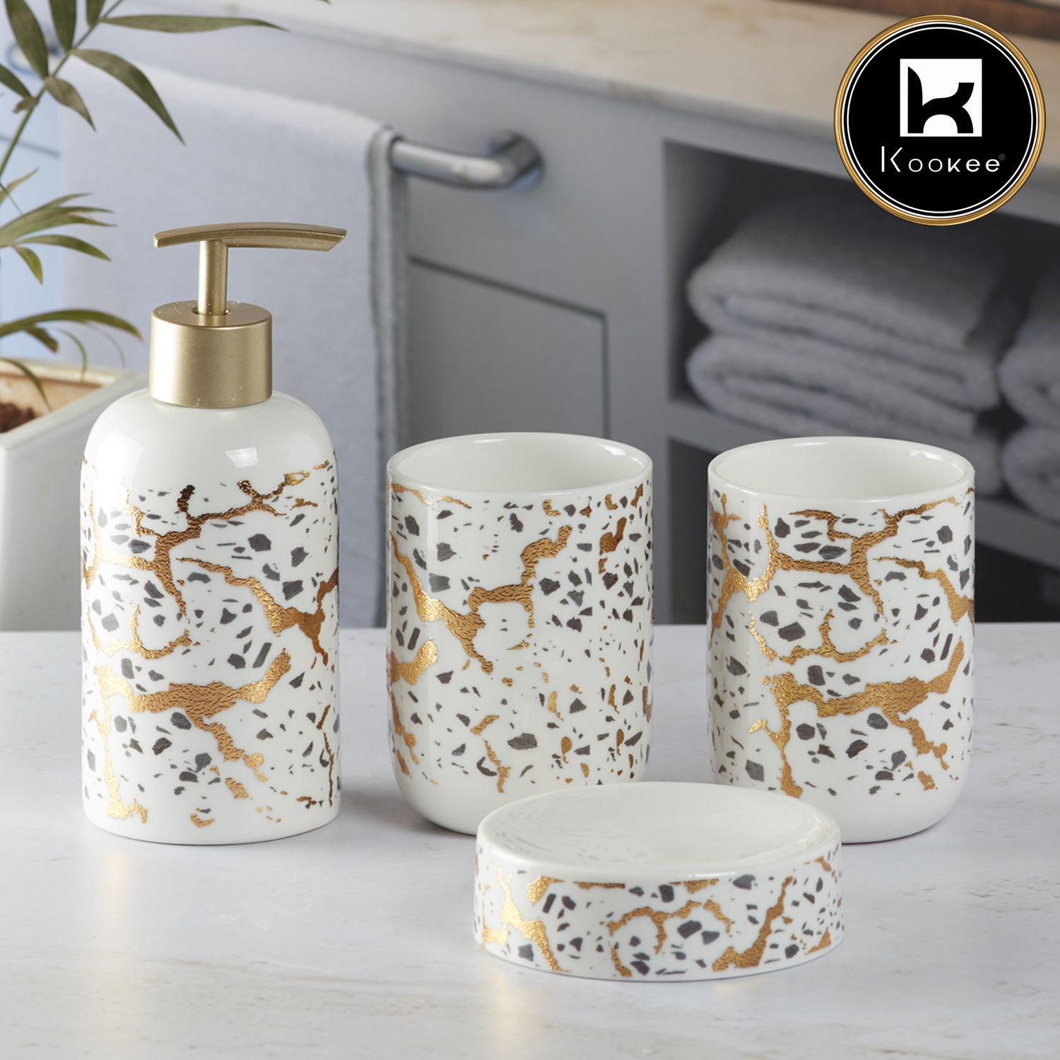 Kookee Ceramic Bathroom Sets, White, ART09740