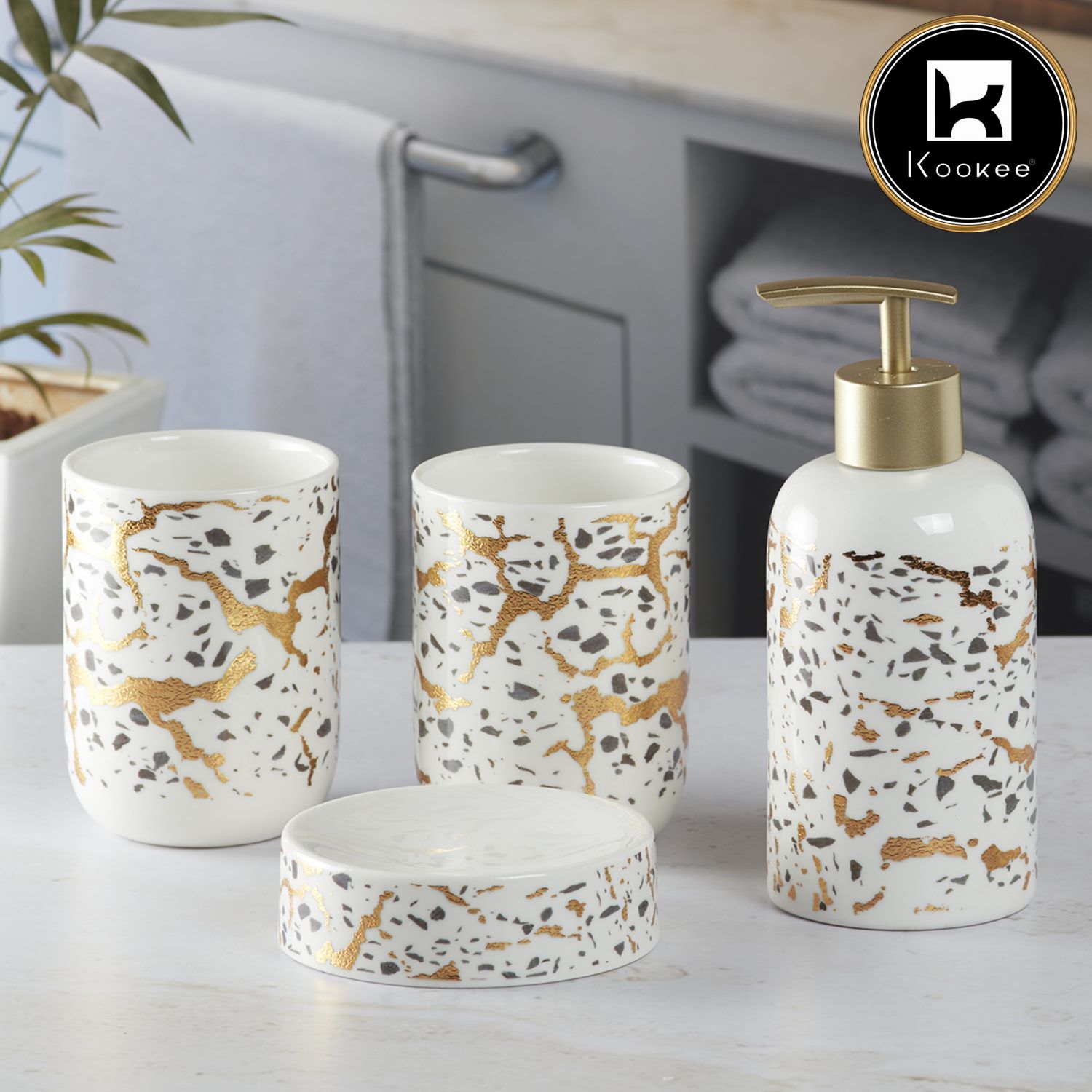 Kookee Ceramic Bathroom Sets, White, ART09740