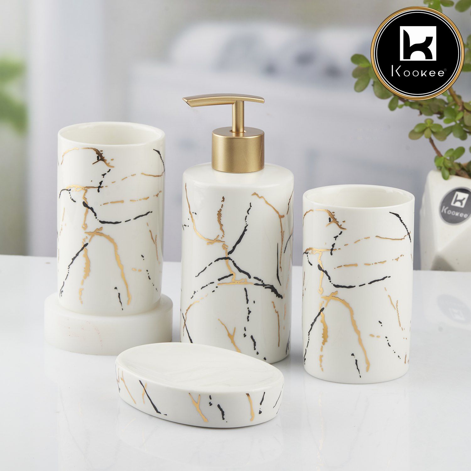 Kookee Ceramic Bathroom Sets, White, ART09741