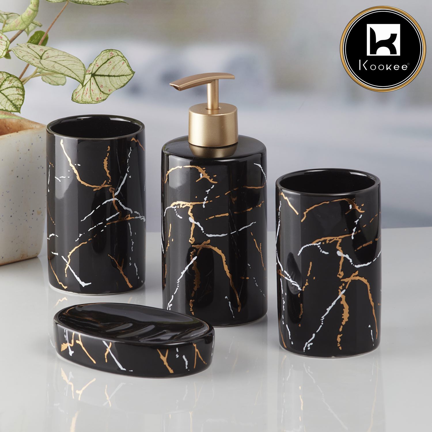Kookee Ceramic Bathroom Sets, Black, ART09742