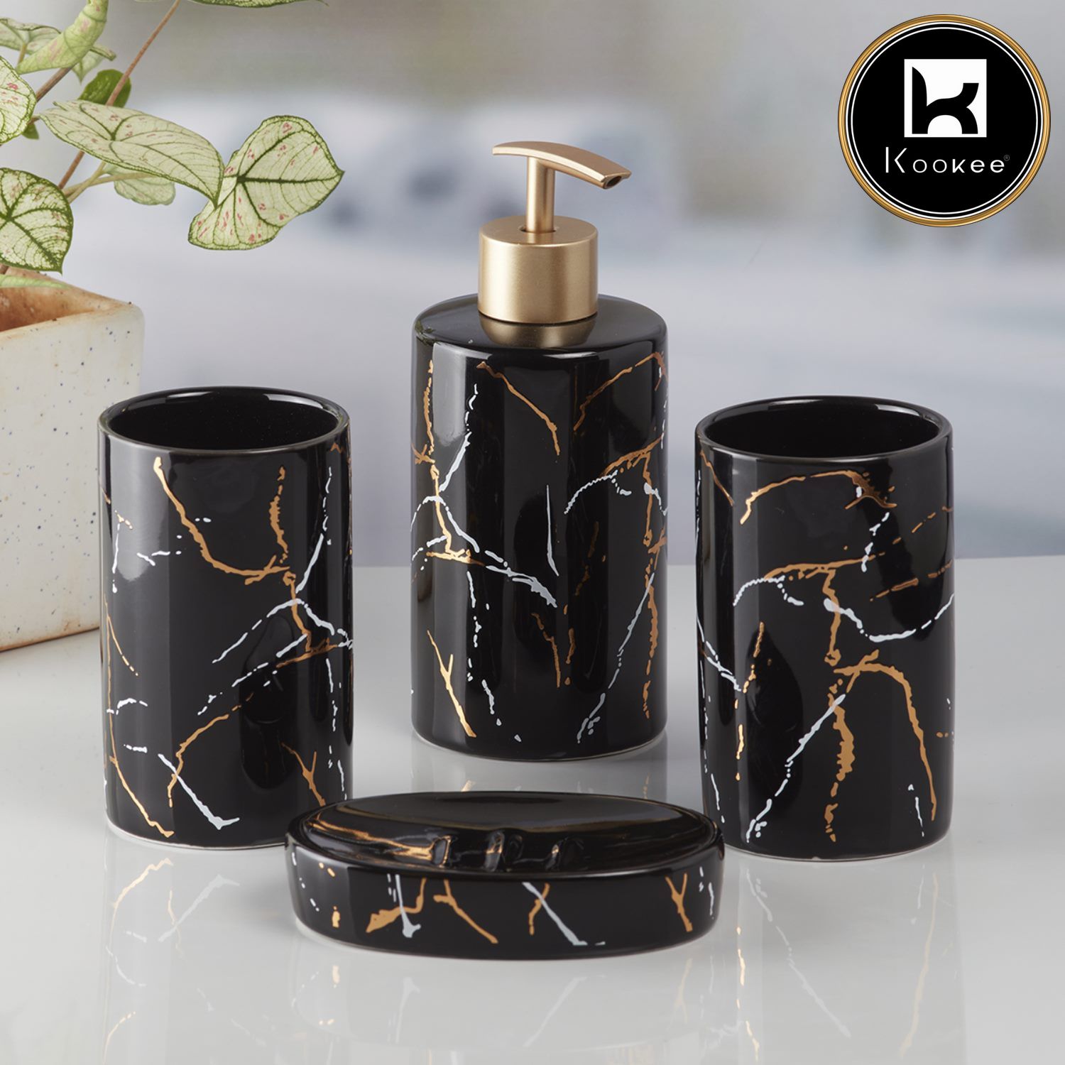 Kookee Ceramic Bathroom Sets, Black, ART09742