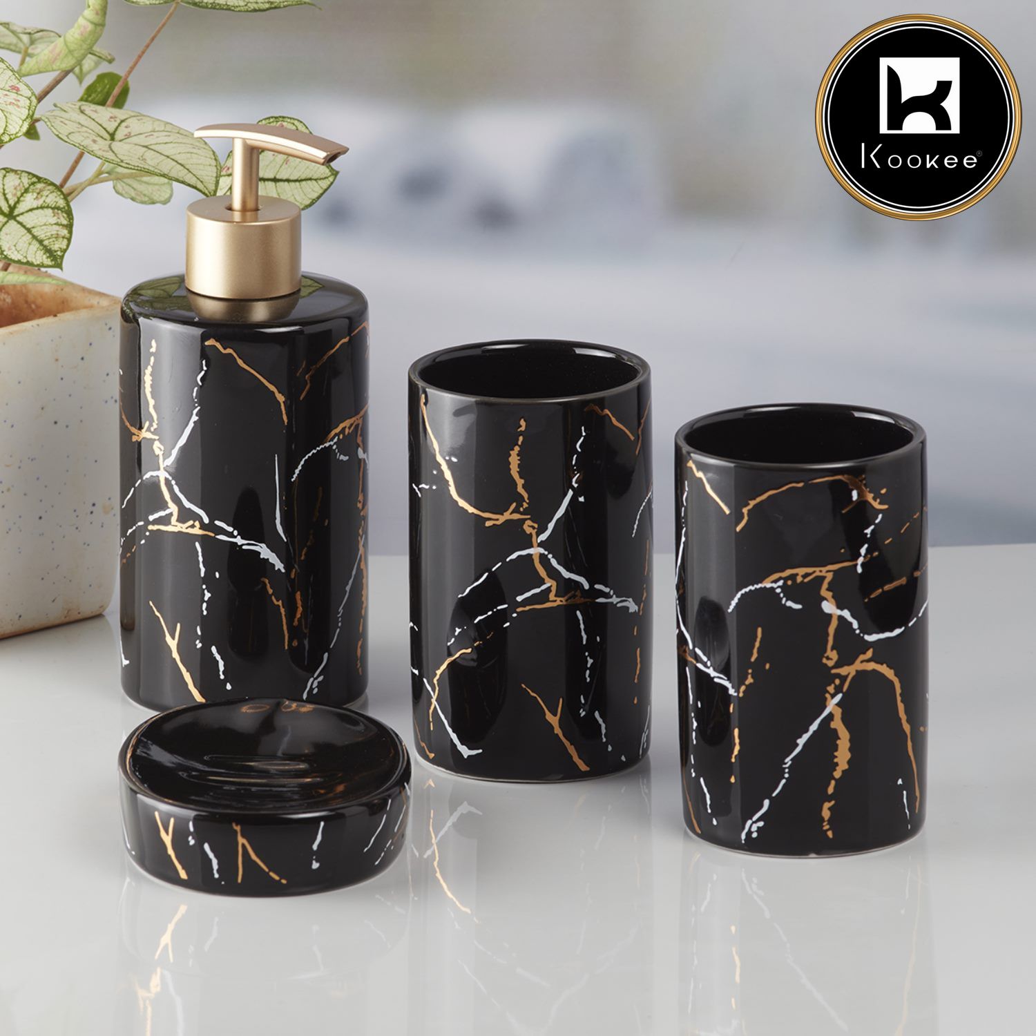 Kookee Ceramic Bathroom Sets, Black, ART09742