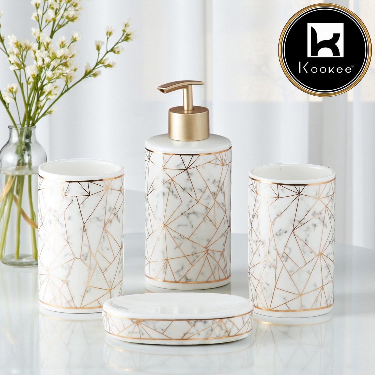 Kookee Ceramic Bathroom Sets, White, ART09743