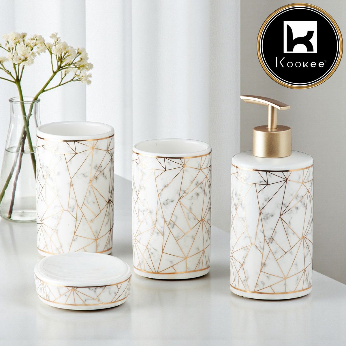 Kookee Ceramic Bathroom Sets, White, ART09743