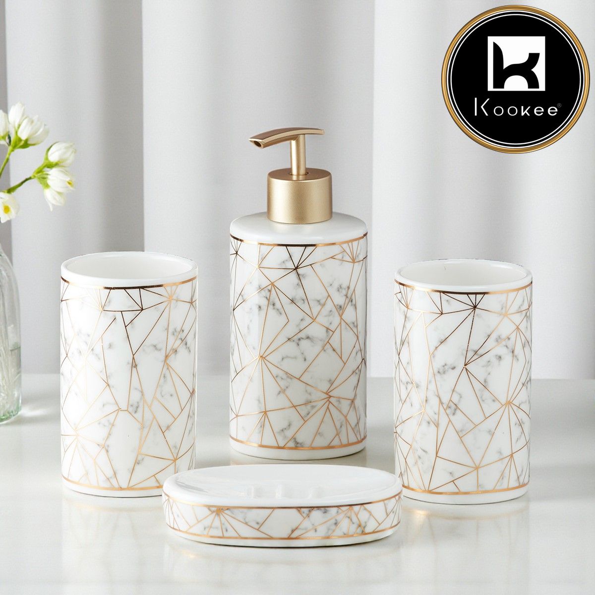 Kookee Ceramic Bathroom Sets, White, ART09743