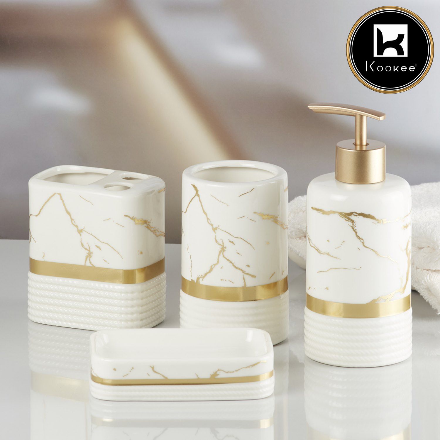 Kookee Ceramic Bathroom Sets, White, ART09744