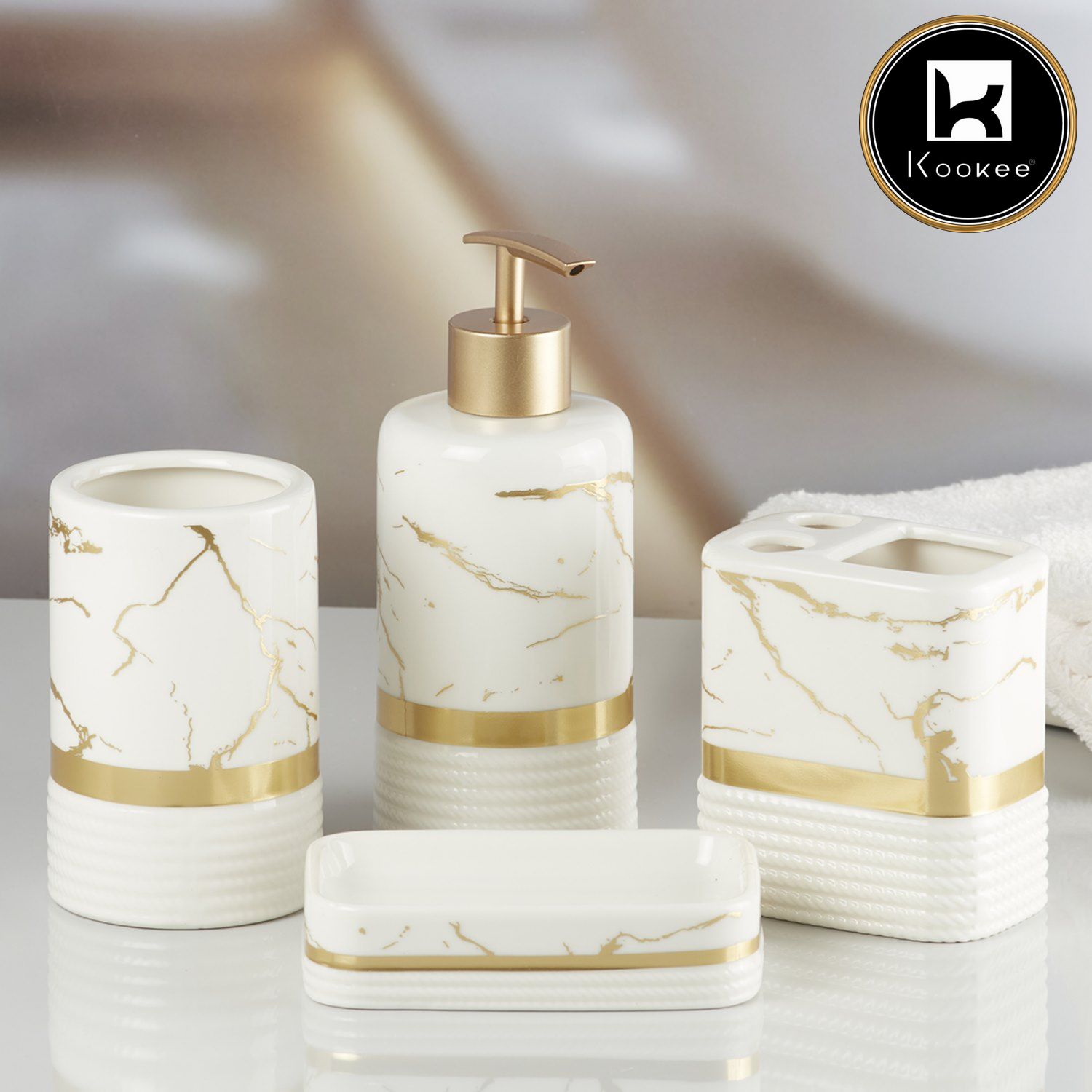 Kookee Ceramic Bathroom Sets, White, ART09744