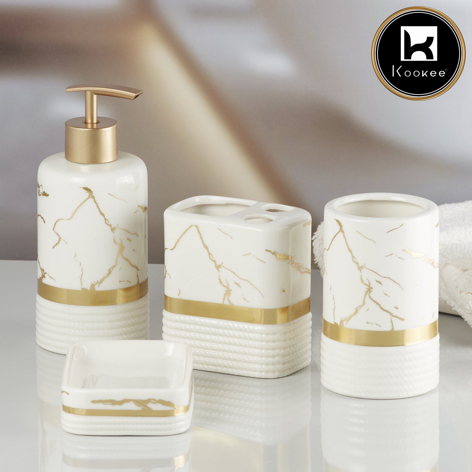 Kookee Ceramic Bathroom Sets, White, ART09744