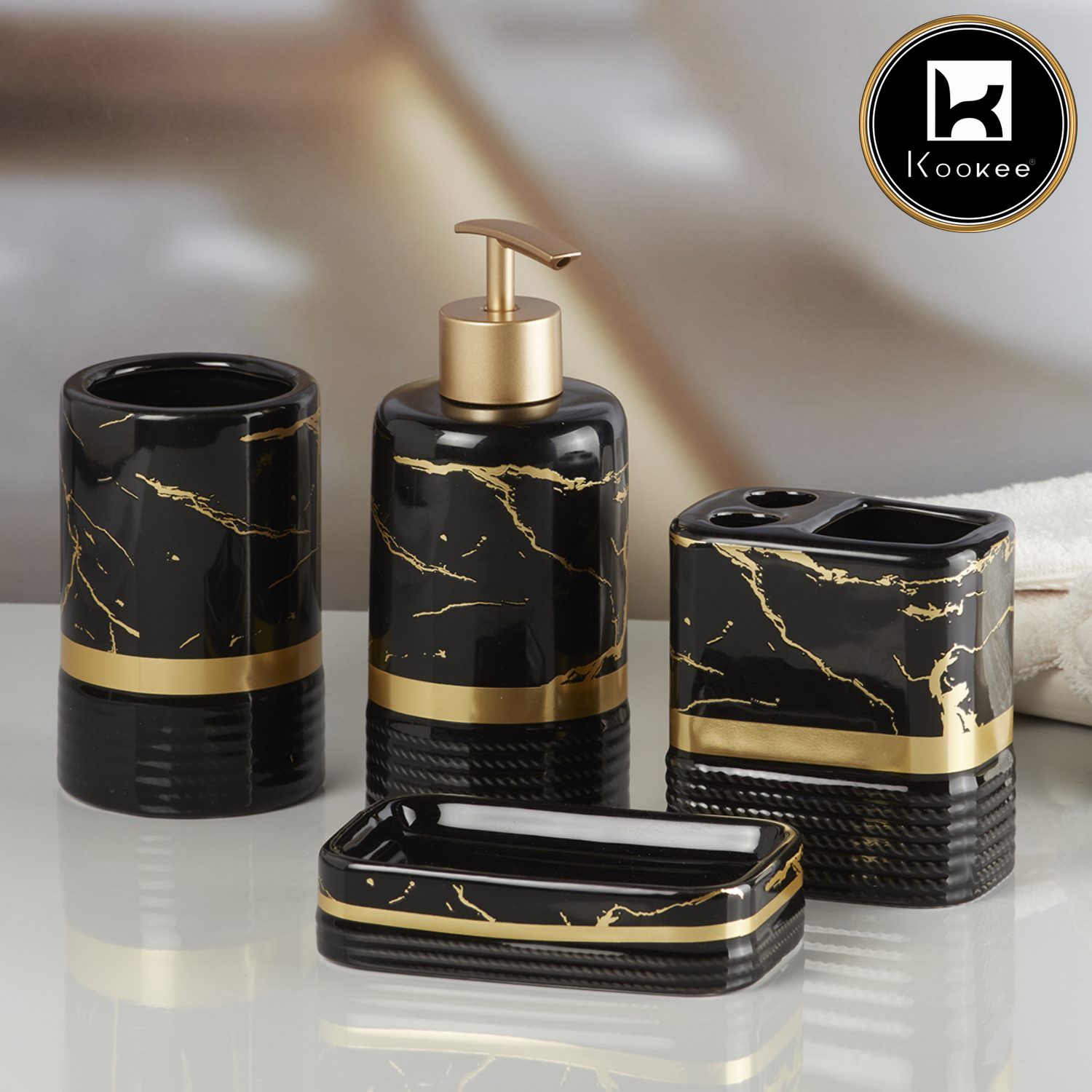 Kookee Ceramic Bathroom Sets, Black, ART09745