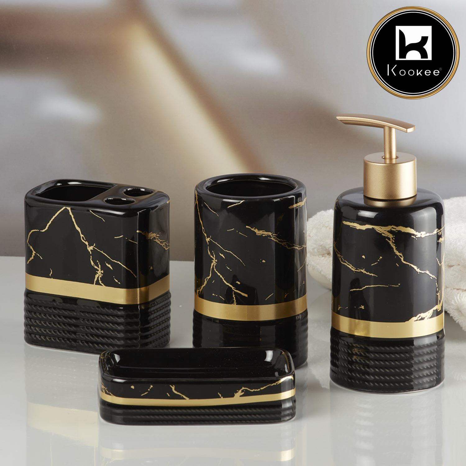 Kookee Ceramic Bathroom Sets, Black, ART09745