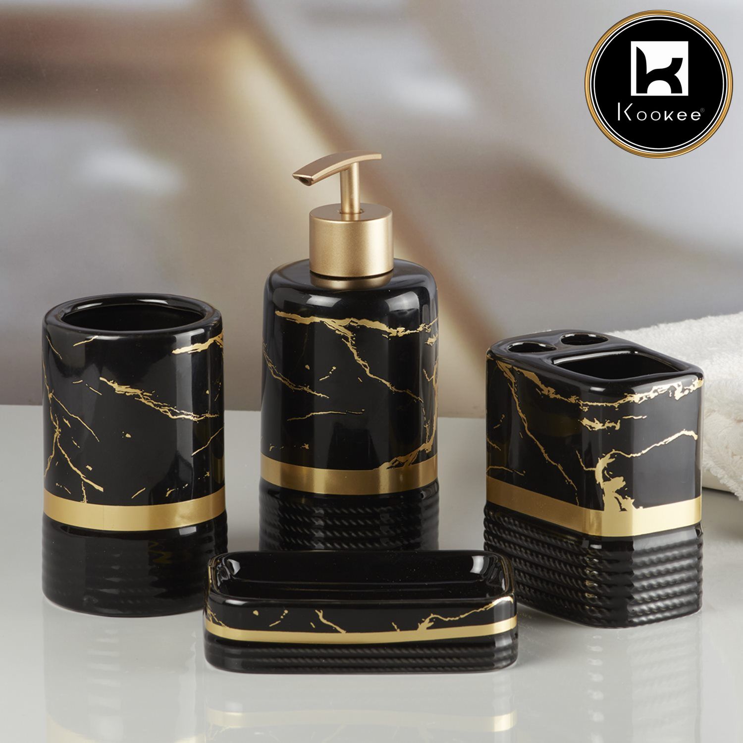 Kookee Ceramic Bathroom Sets, Black, ART09745