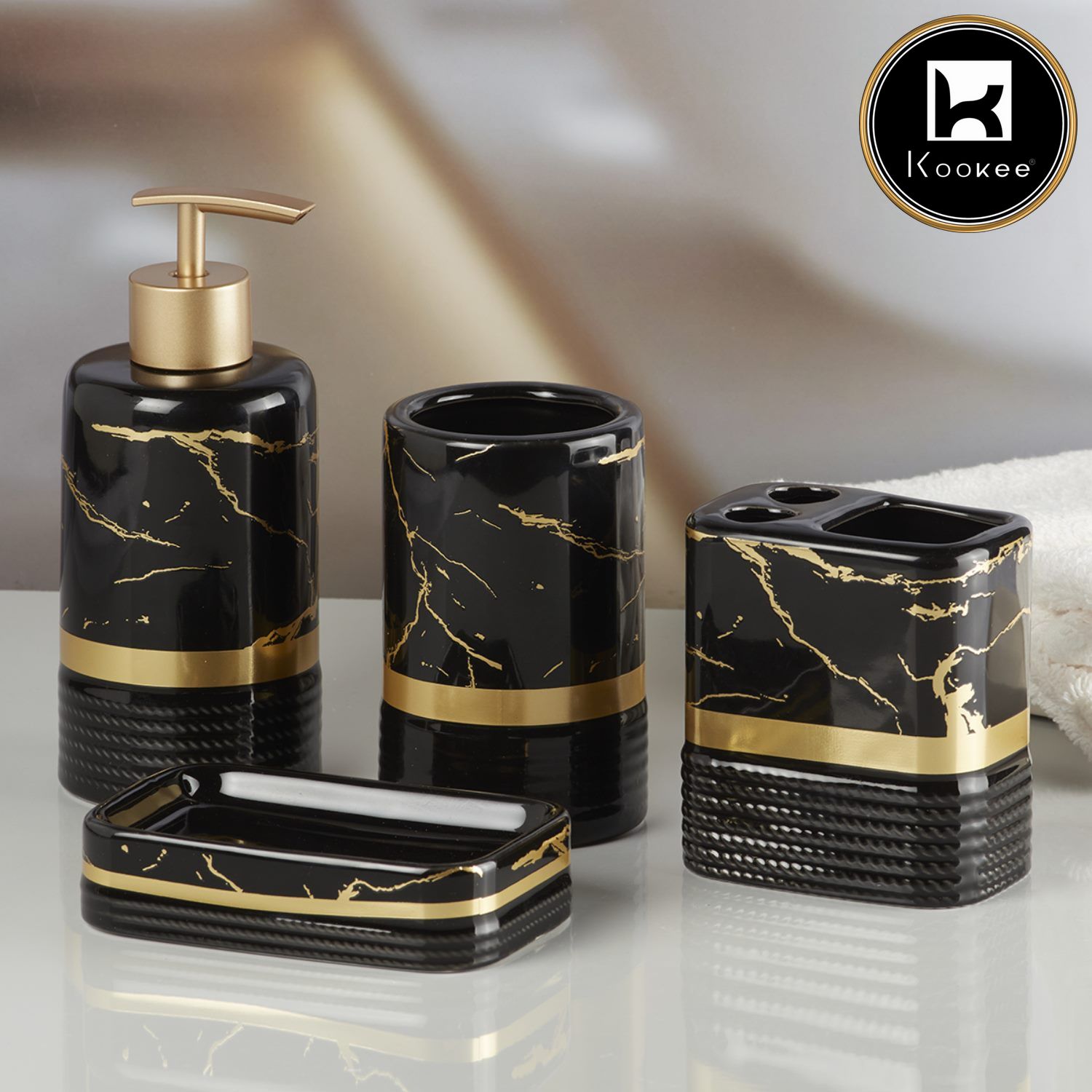 Kookee Ceramic Bathroom Sets, Black, ART09745