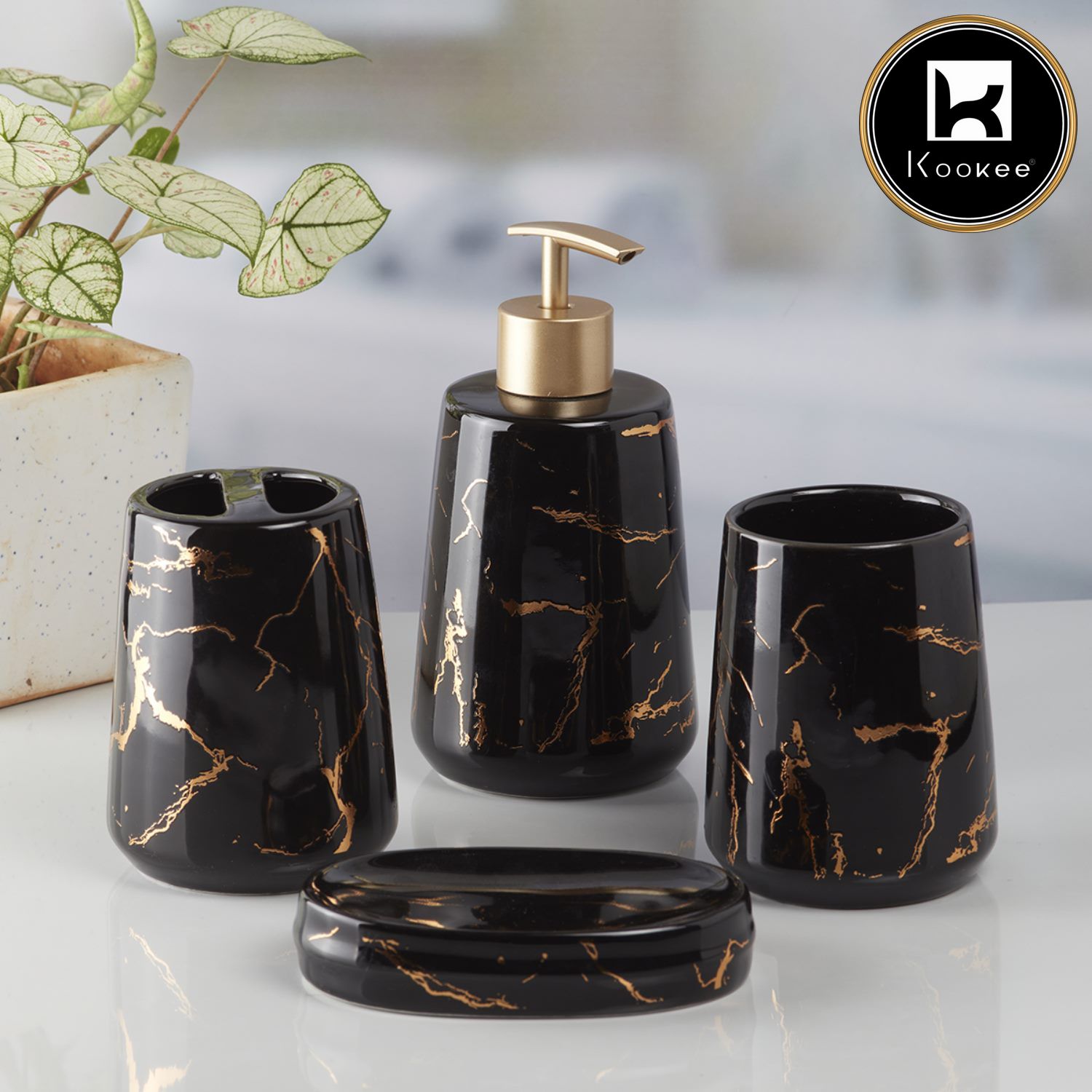 Ceramic Bathroom Set of 4 with Soap Dispenser (V-CBS-009-1)