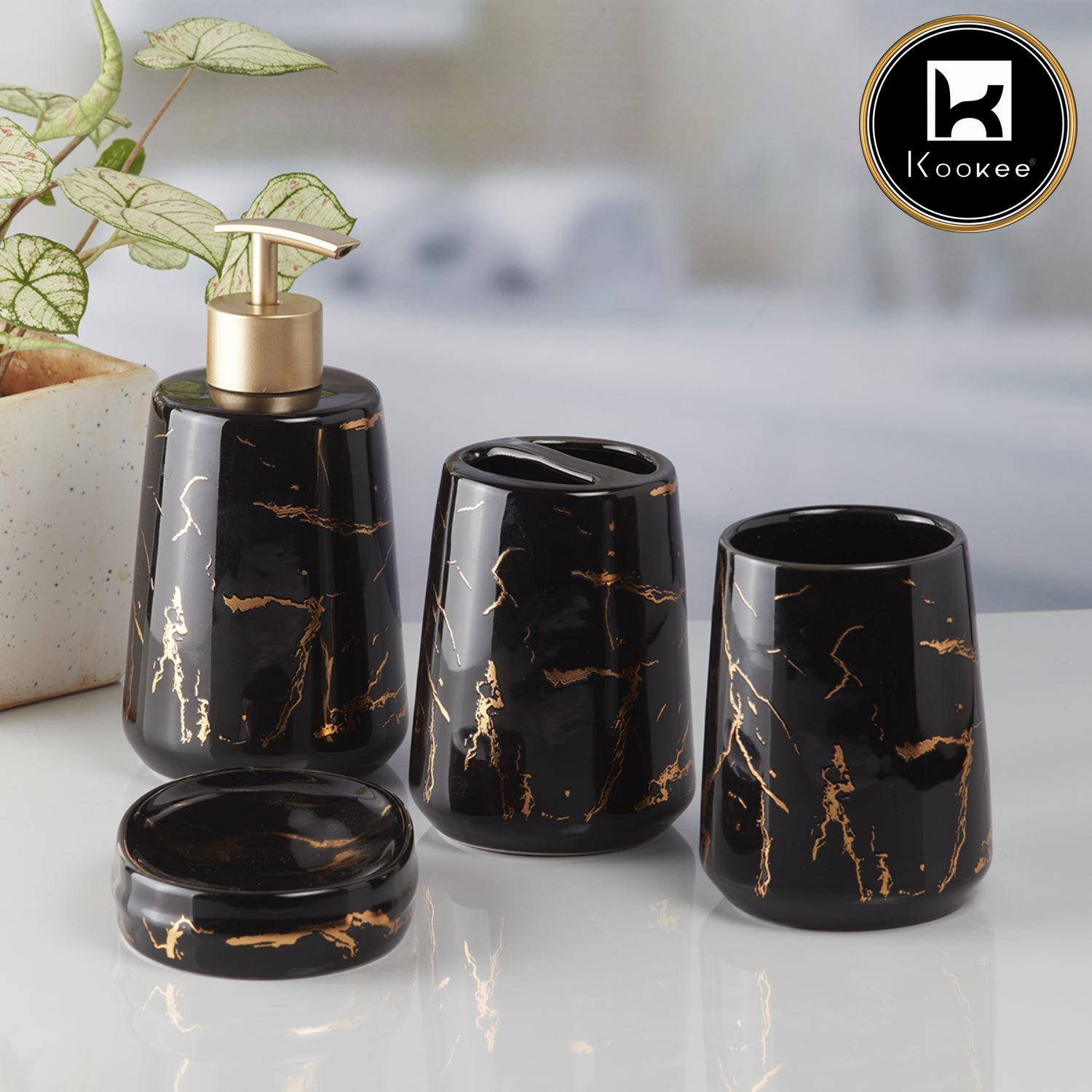 Ceramic Bathroom Set of 4 with Soap Dispenser (V-CBS-009-1)