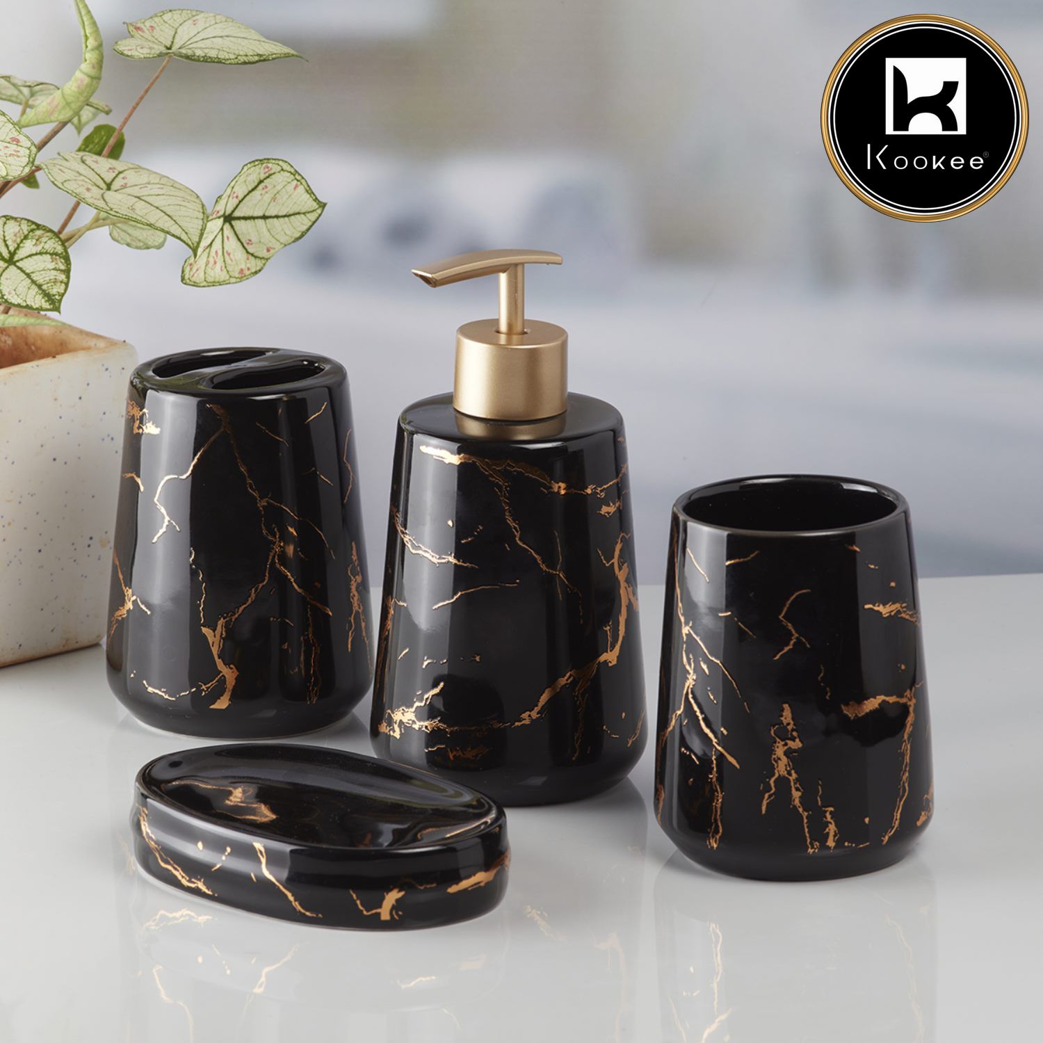 Kookee Ceramic Bathroom Sets, Black, ART09747
