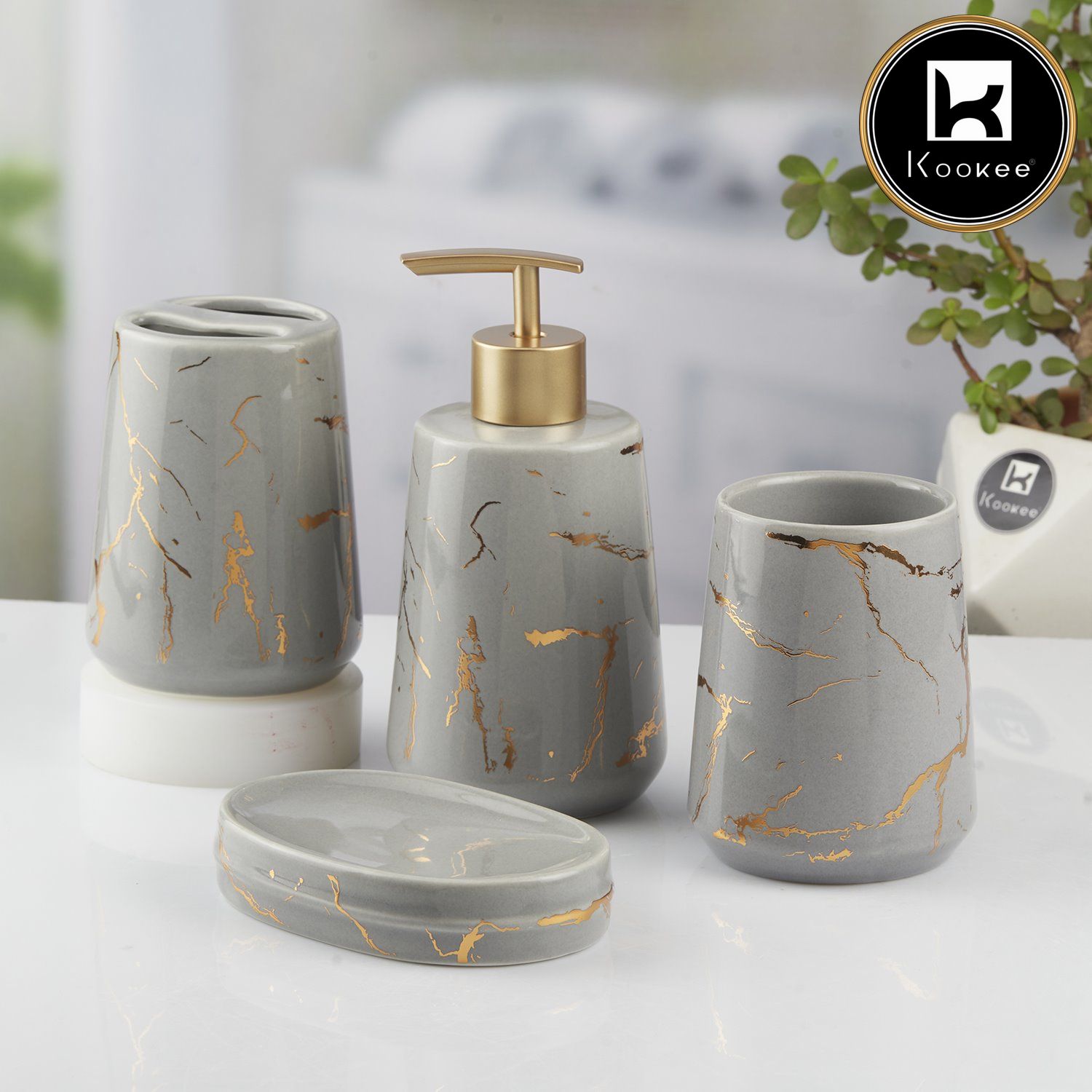 Kookee Ceramic Bathroom Sets, Grey, ART09748