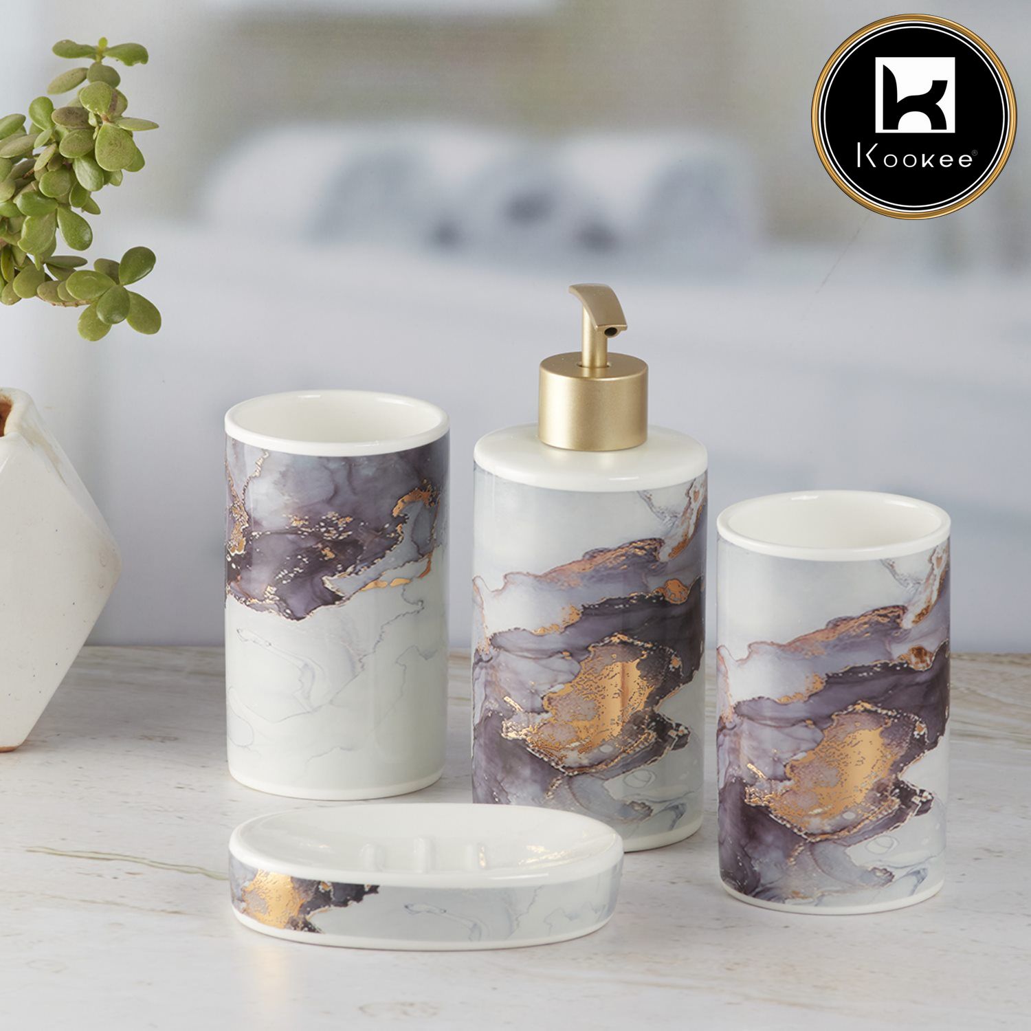 Kookee Ceramic Bathroom Sets, Blue, ART09749