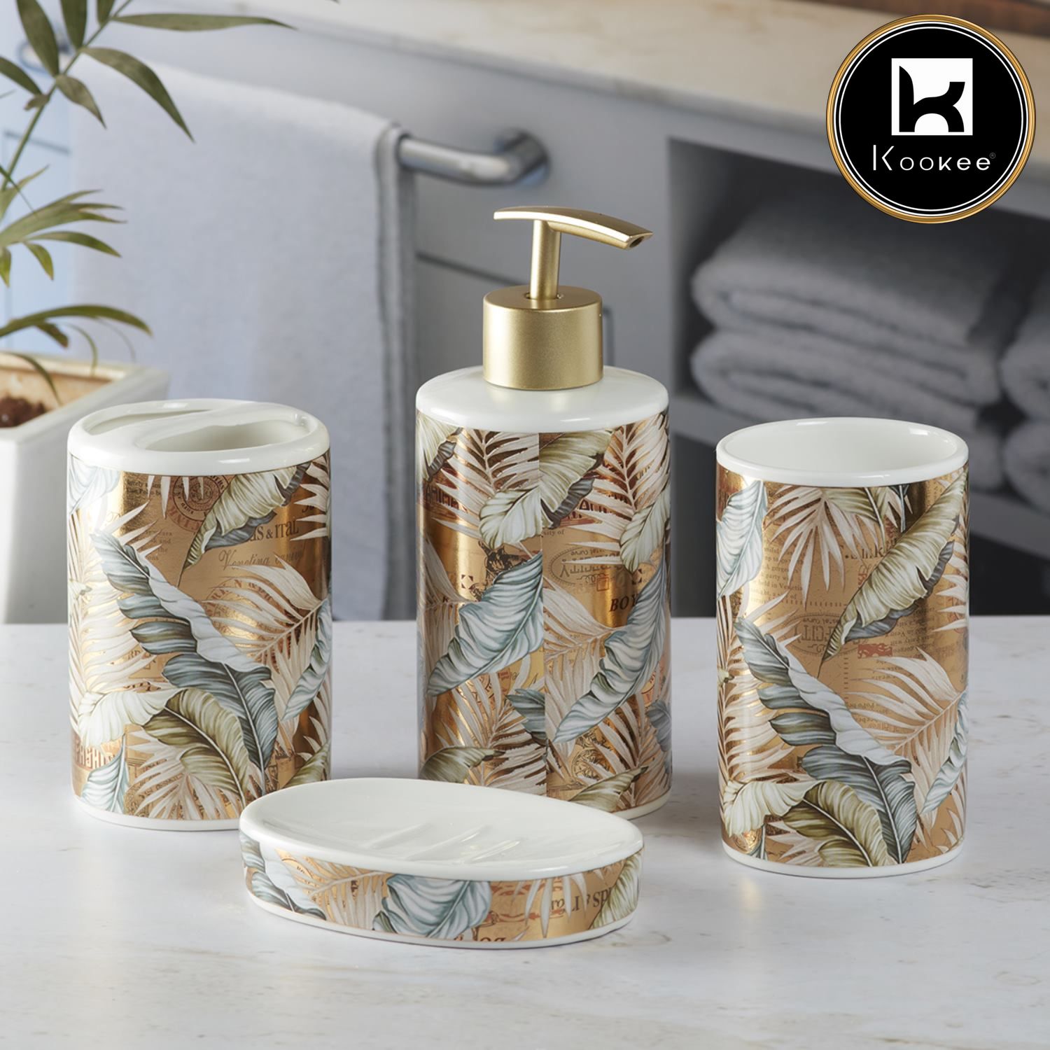 Ceramic Bathroom Set of 4 with Soap Dispenser (9750)