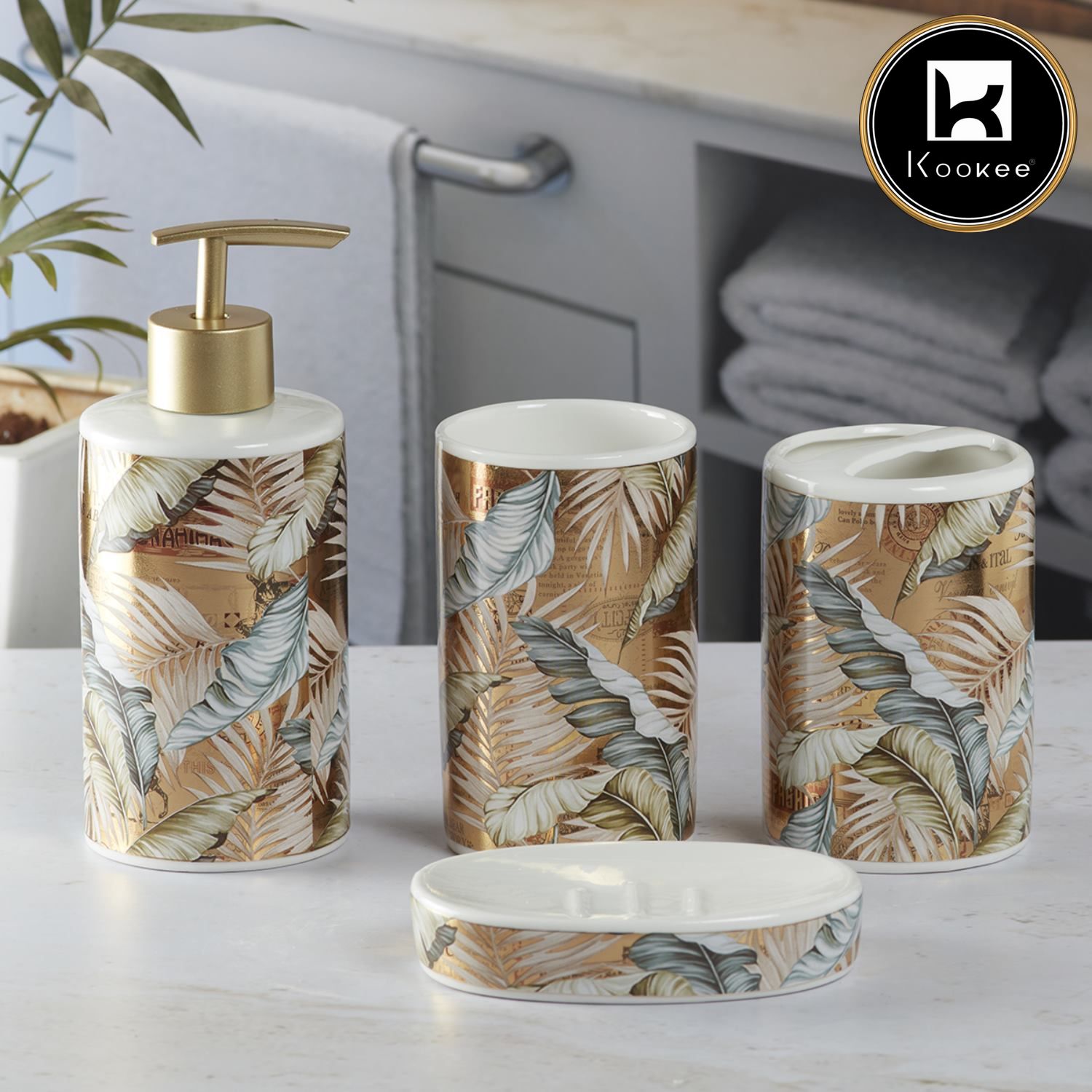 Kookee Ceramic Bathroom Sets, Gold, ART09750