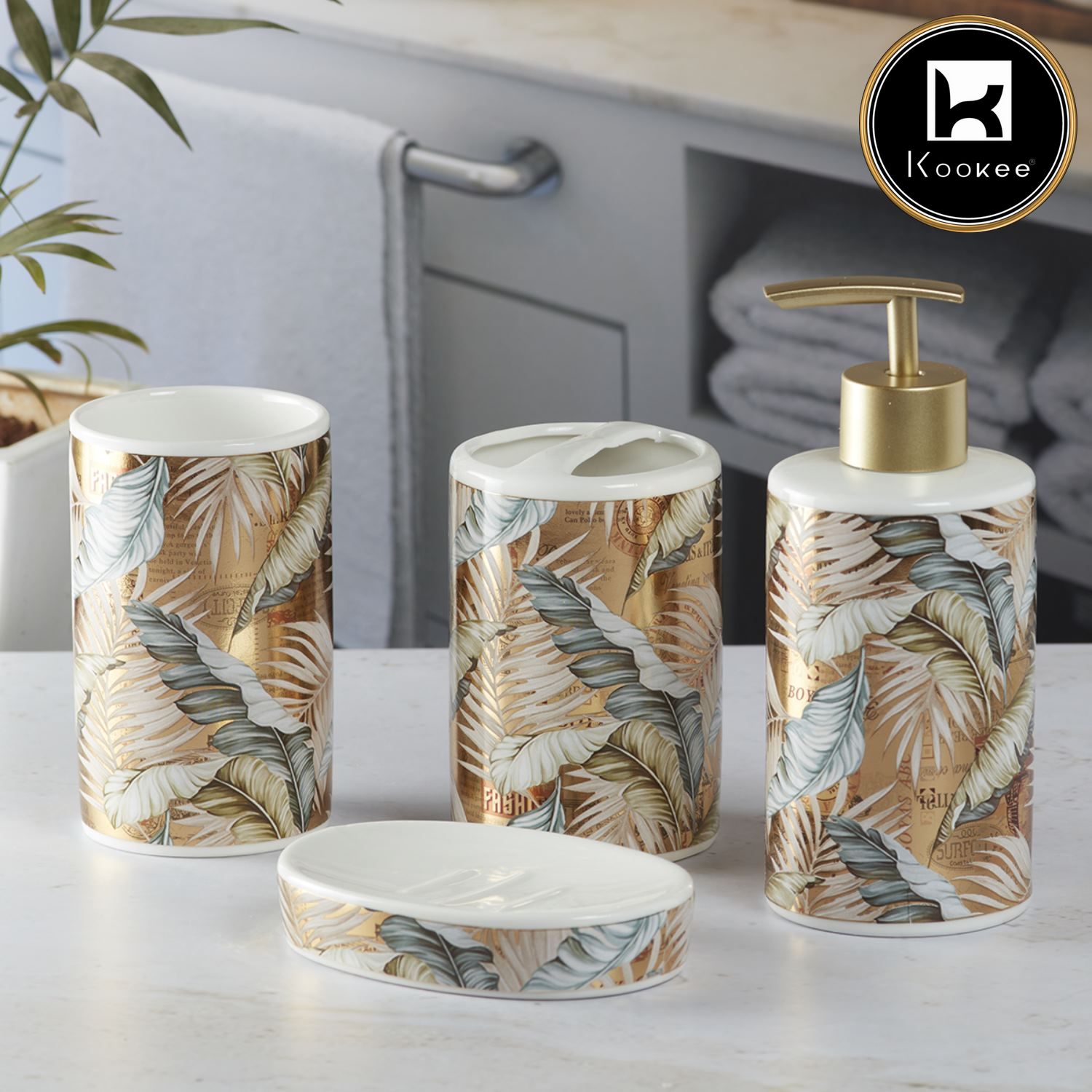 Kookee Ceramic Bathroom Sets, Gold, ART09750