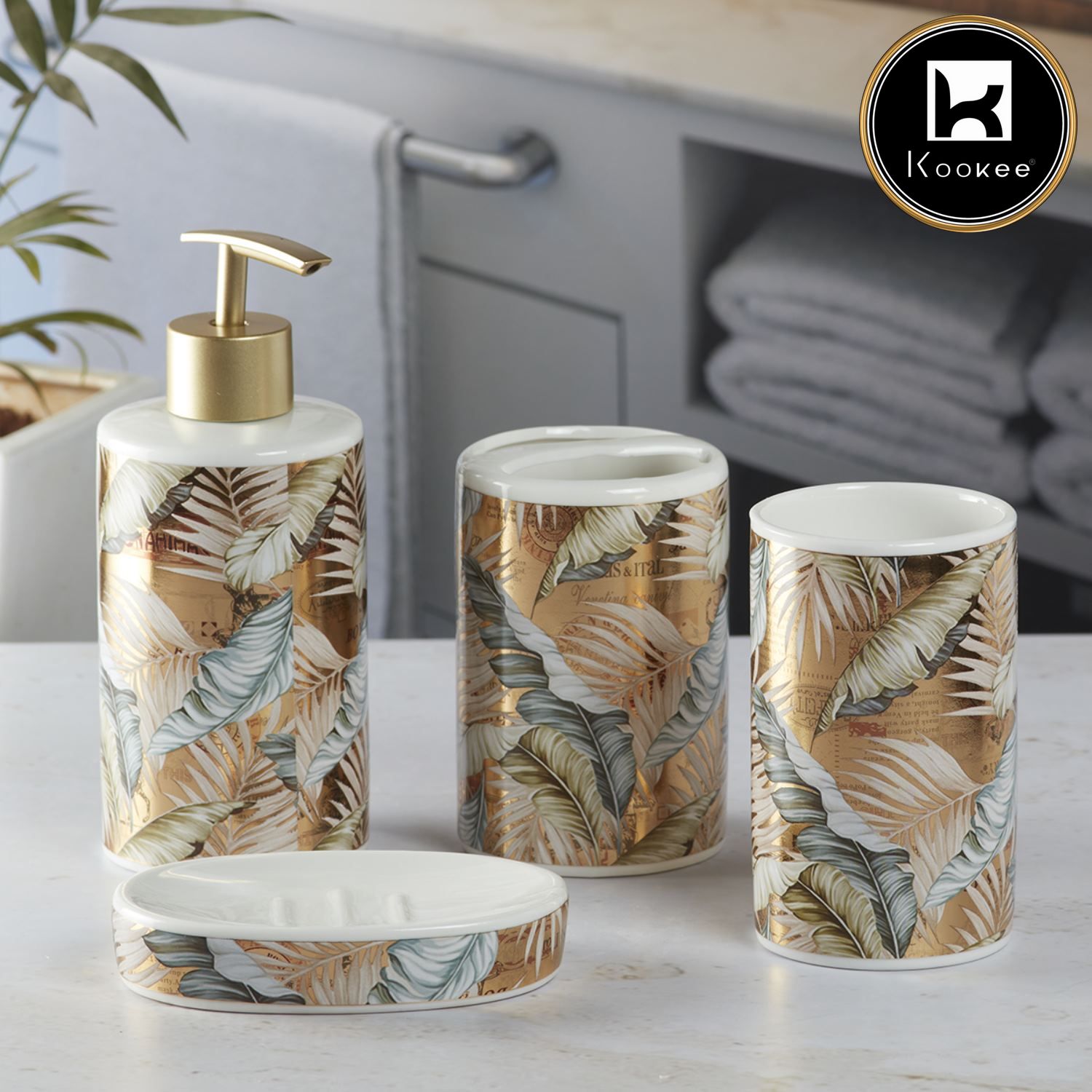 Kookee Ceramic Bathroom Sets, Gold, ART09750