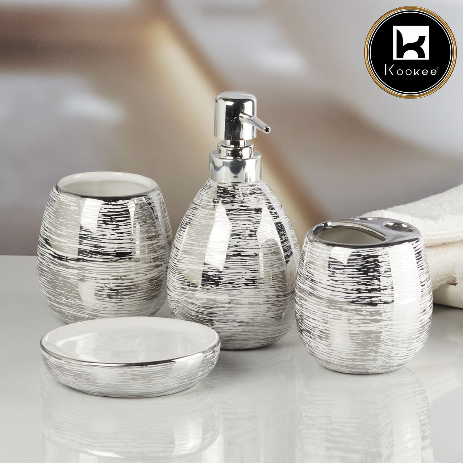 Kookee Ceramic Bathroom Sets, Silver, ART09751