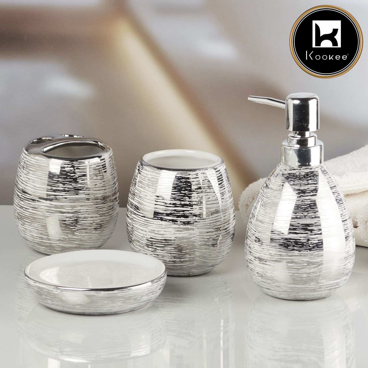 Ceramic Bathroom Accessories Set of 4 with Soap Dispenser (9751)