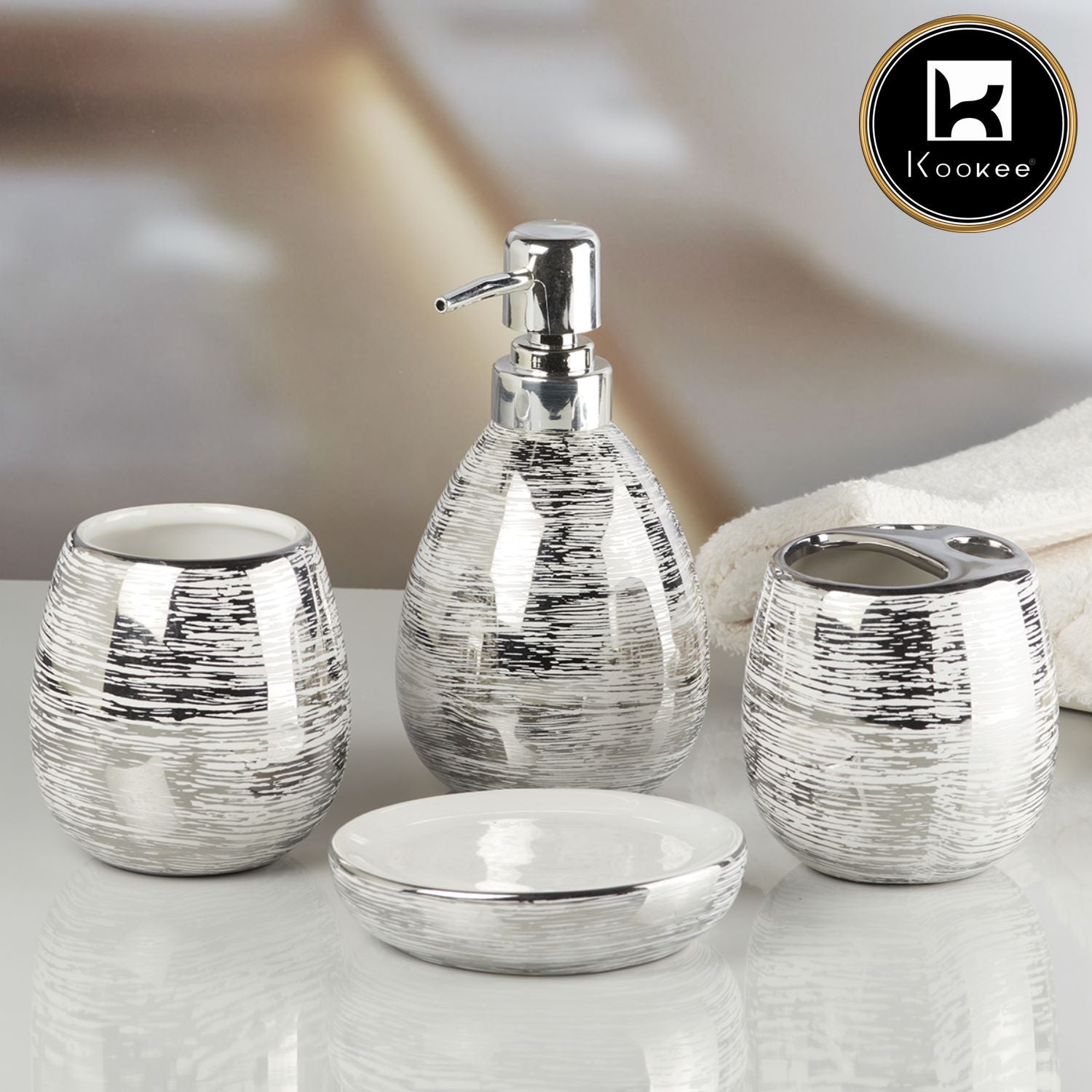 Ceramic Bathroom Accessories Set of 4 with Soap Dispenser (9751)