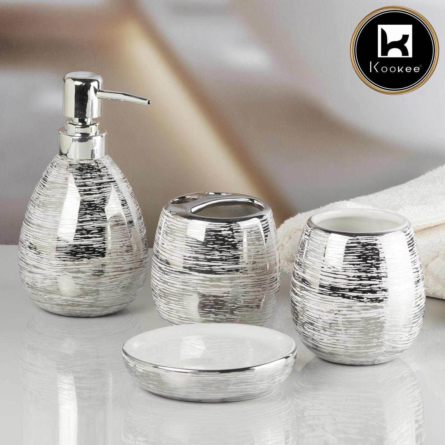 Ceramic Bathroom Accessories Set of 4 with Soap Dispenser (9751)