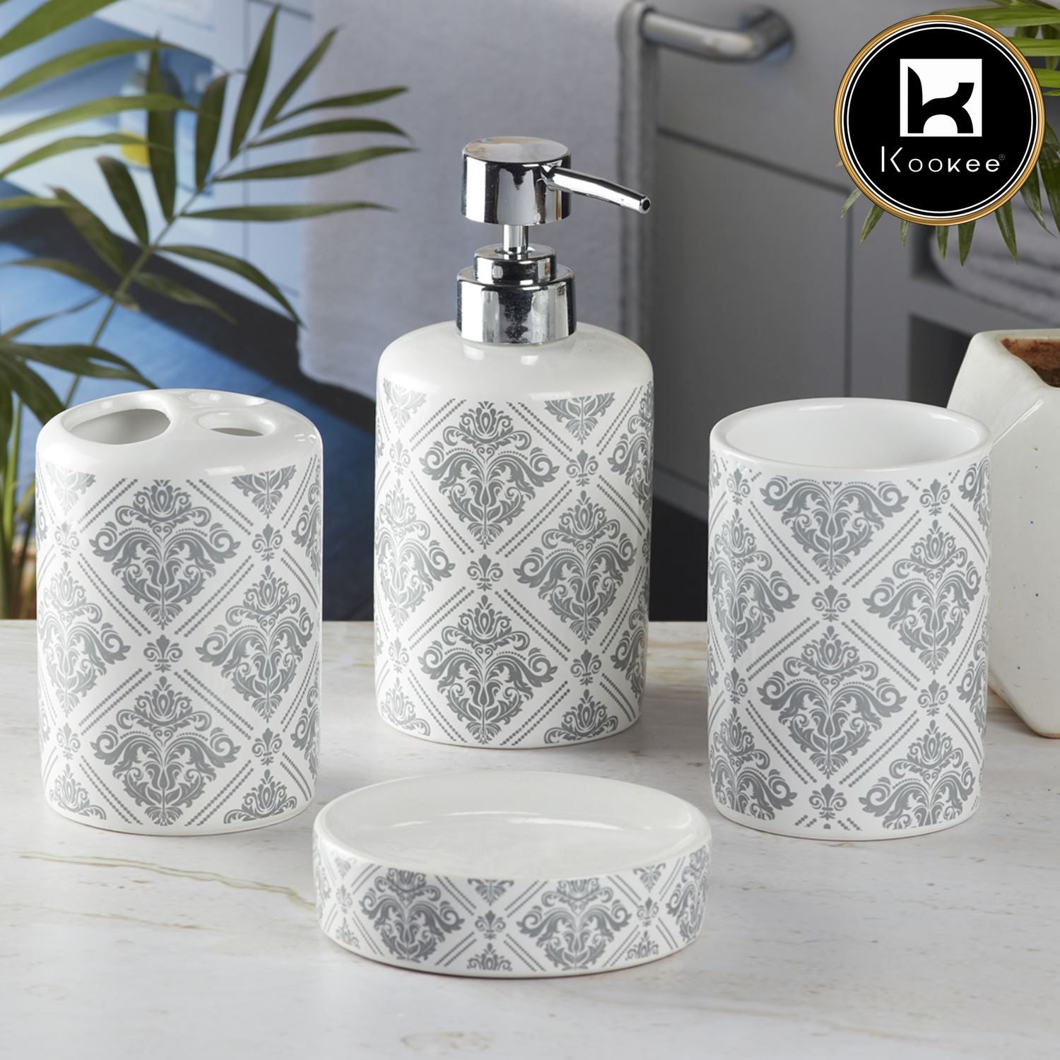 Ceramic Bathroom Set of 4 with Soap Dispenser (9752)