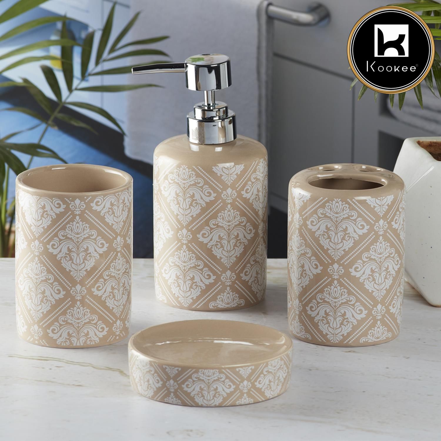 Kookee Ceramic Bathroom Sets, Brown, ART09753