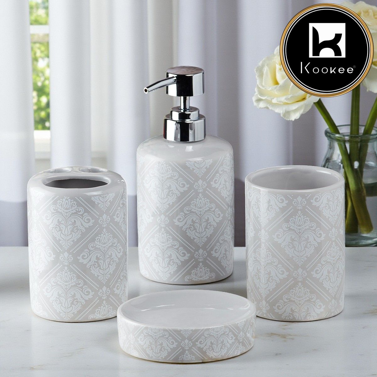 Kookee Ceramic Bathroom Sets, Grey, ART09754