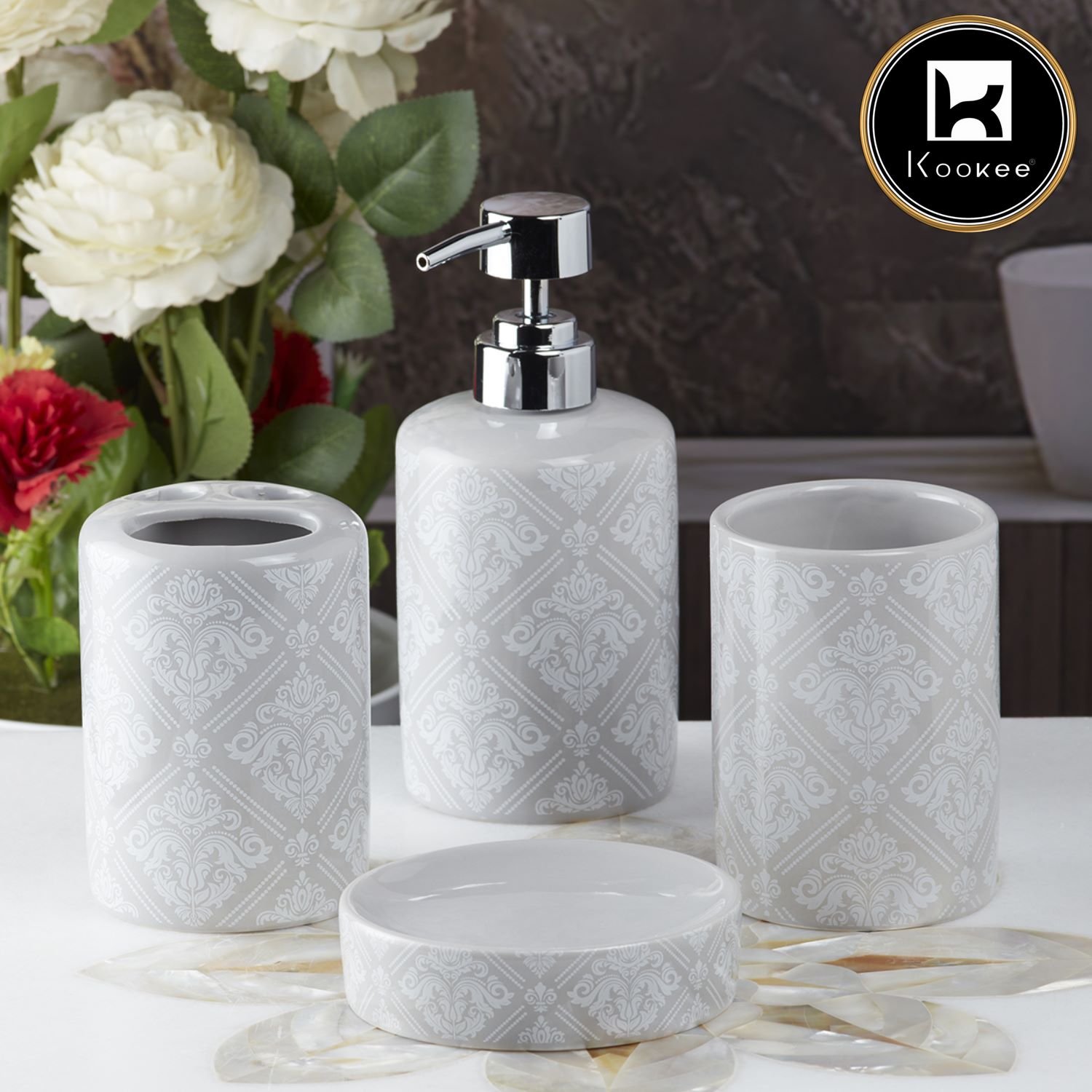 Ceramic Bathroom Set of 4 with Soap Dispenser (9754)